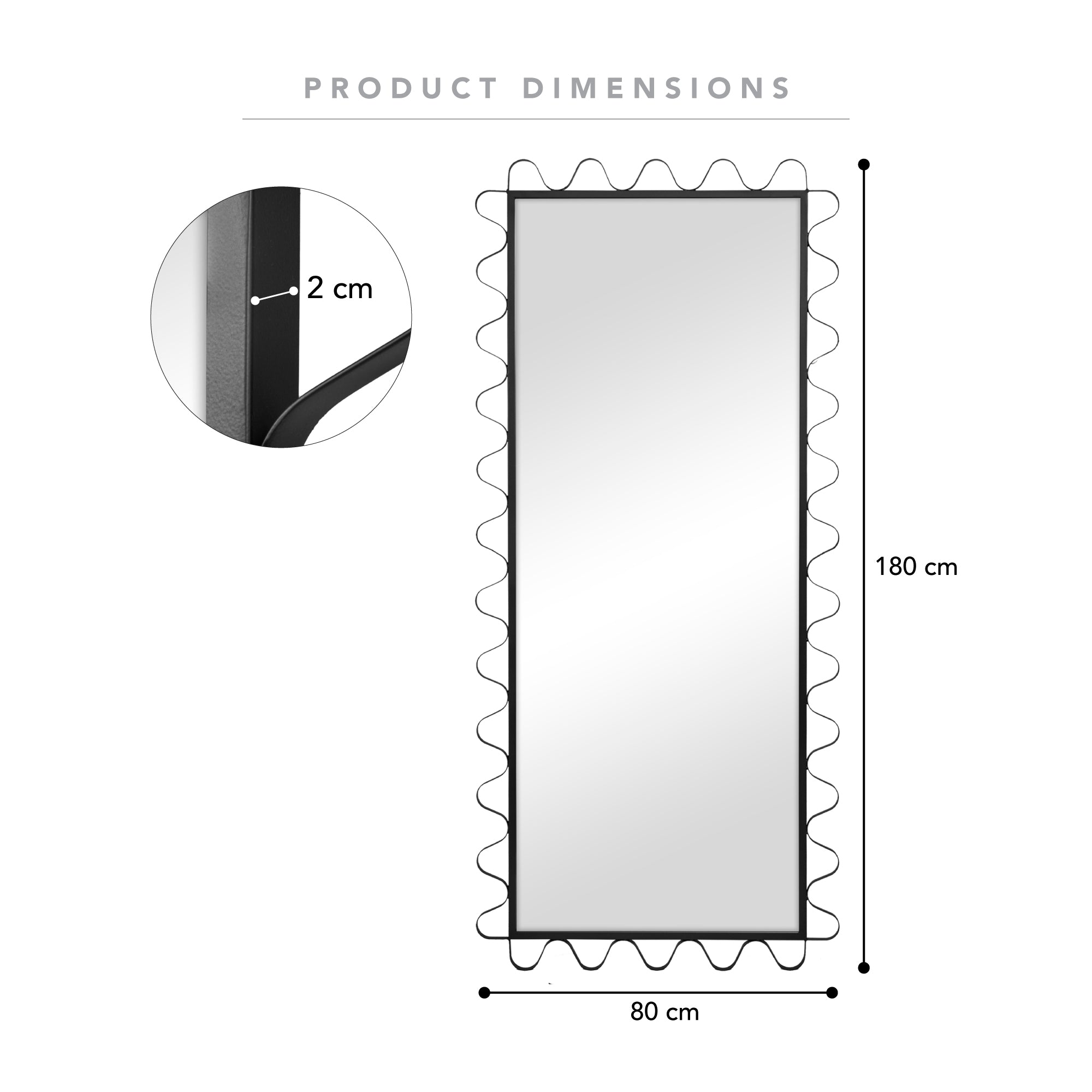 Aria Wavey 180cm Floor Length Mirror Black