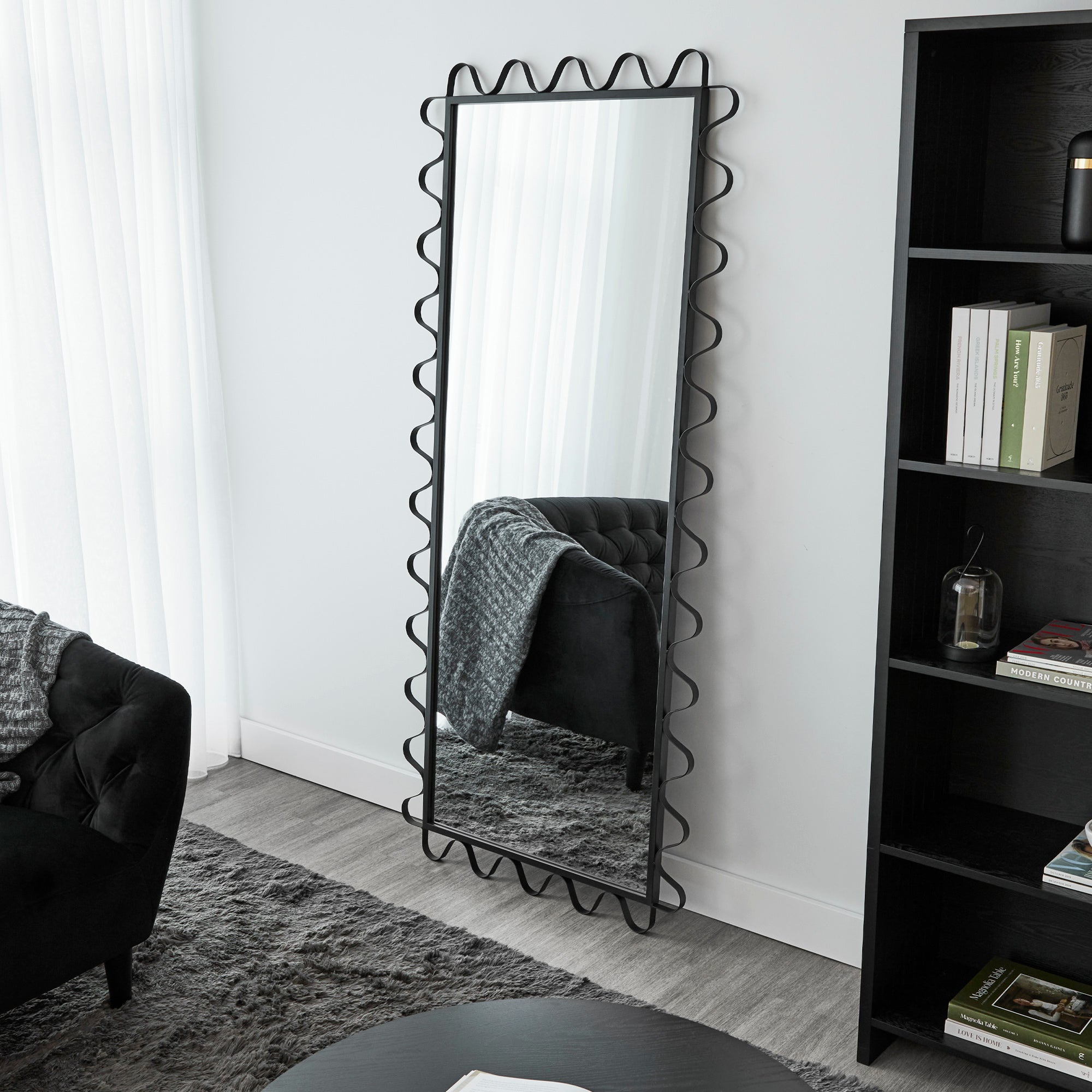 Aria Wavey 180cm Floor Length Mirror Black
