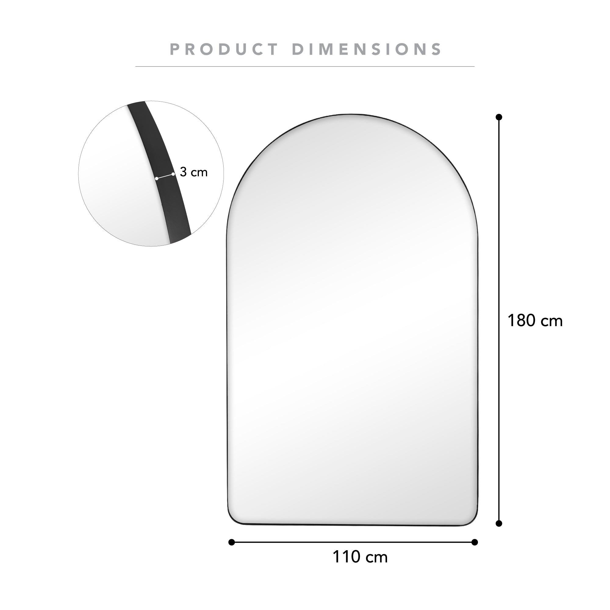 Jasper 180cm Arch Mirror Black