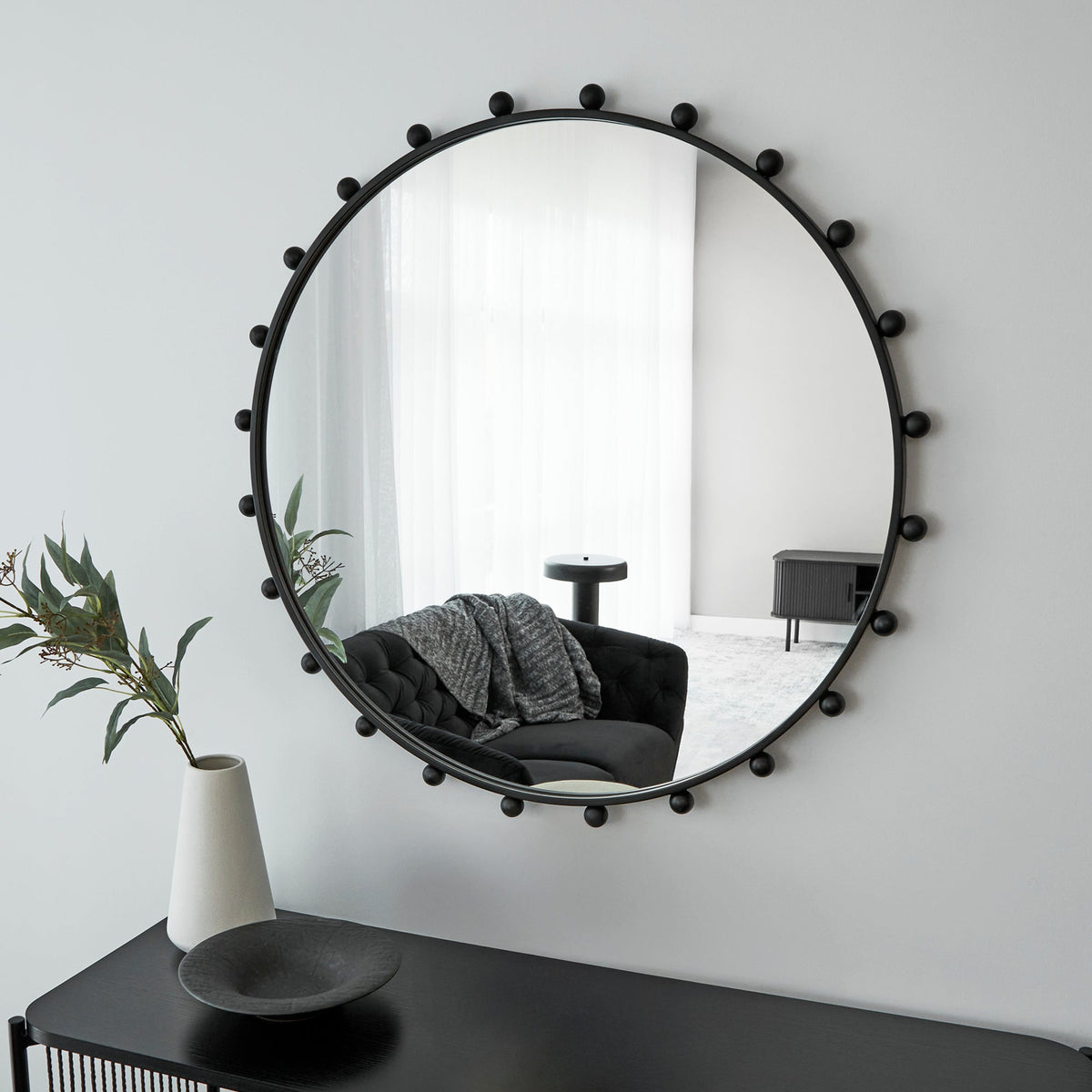 Orbit Sphere 90cm Round Mirror Black