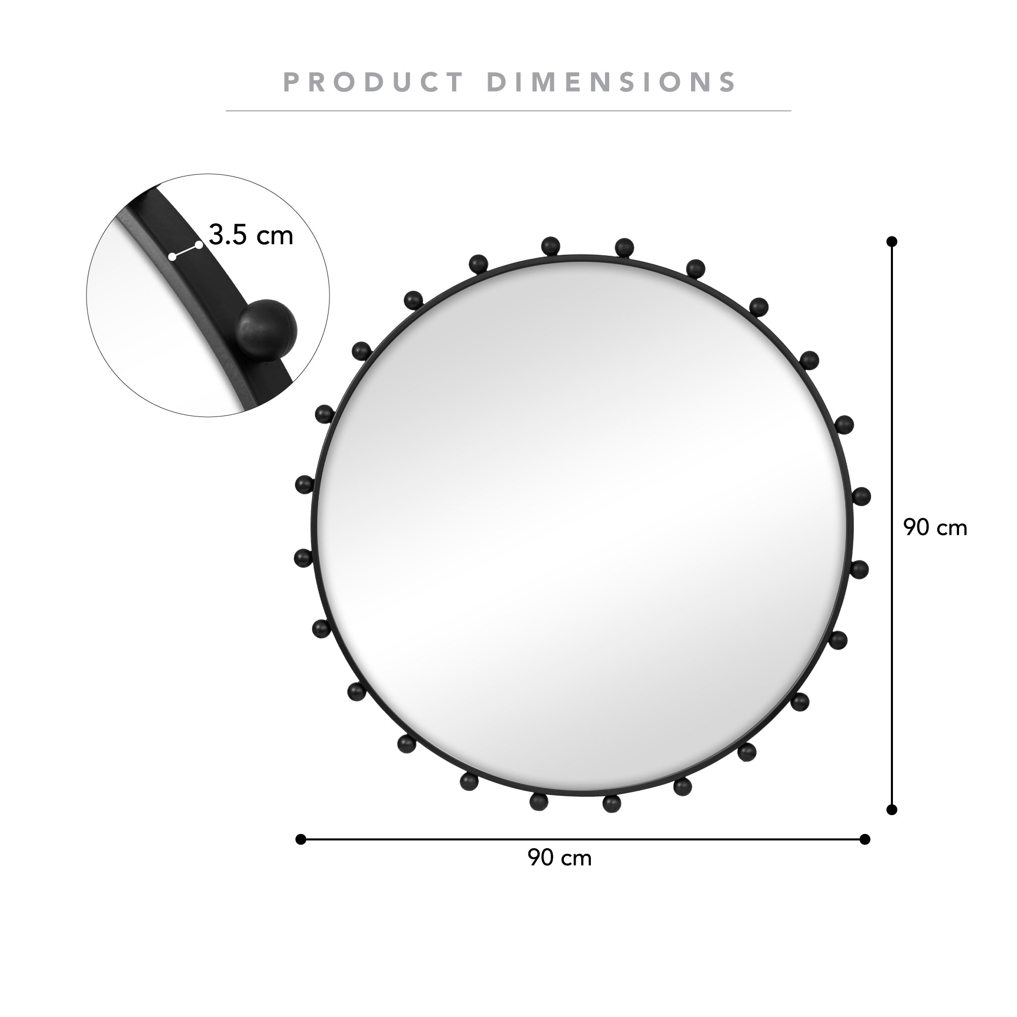 Orbit Sphere 90cm Round Mirror Black