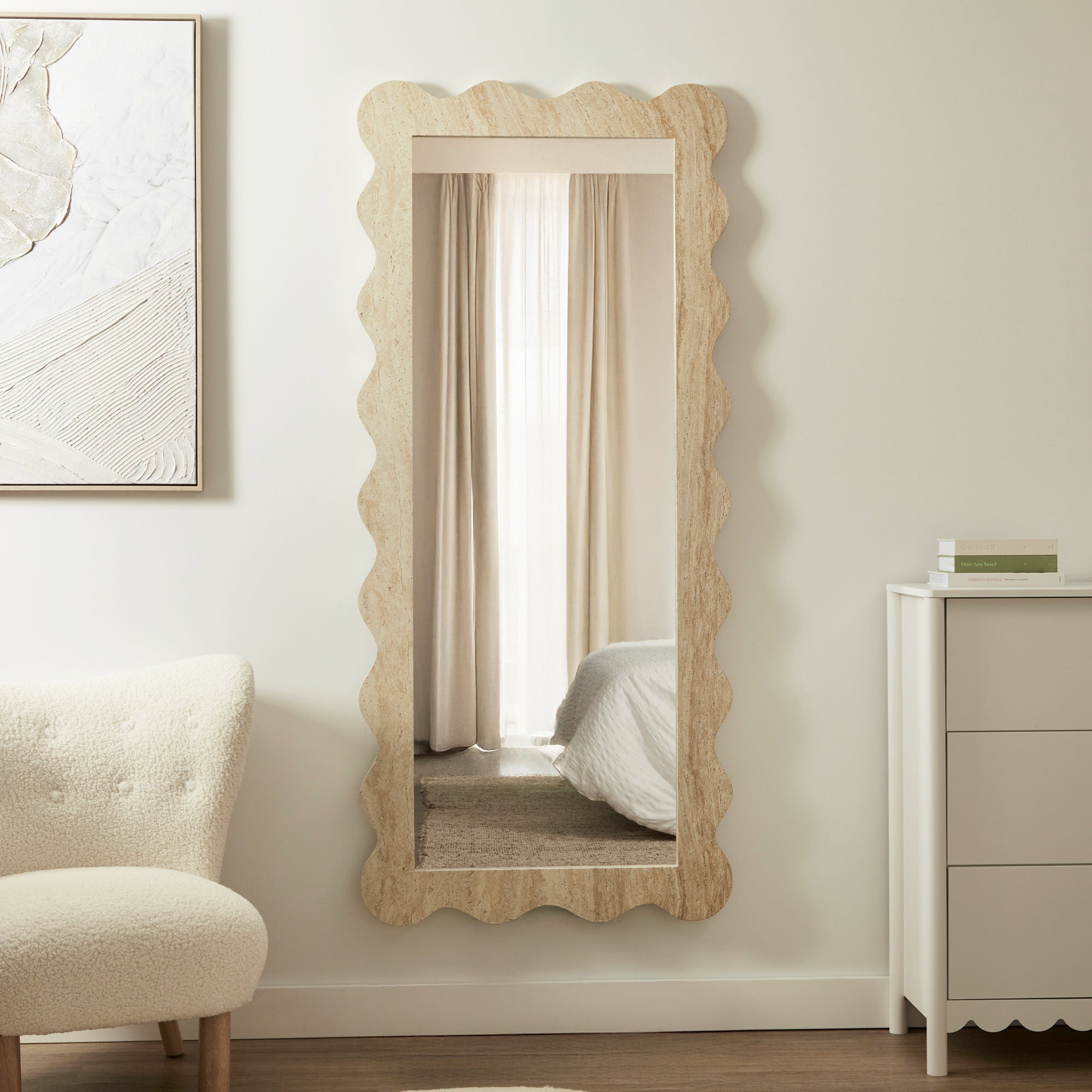 Sienna 180cm Wave Mirror Travertine Look