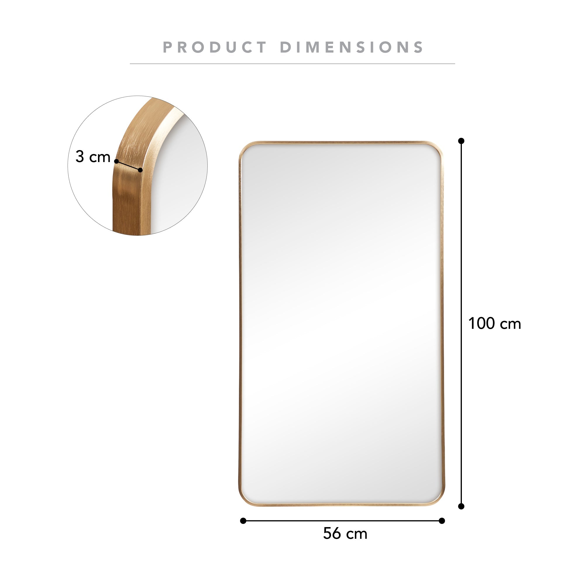 Gia 100cm Rounded Rectangle Mirror Gold