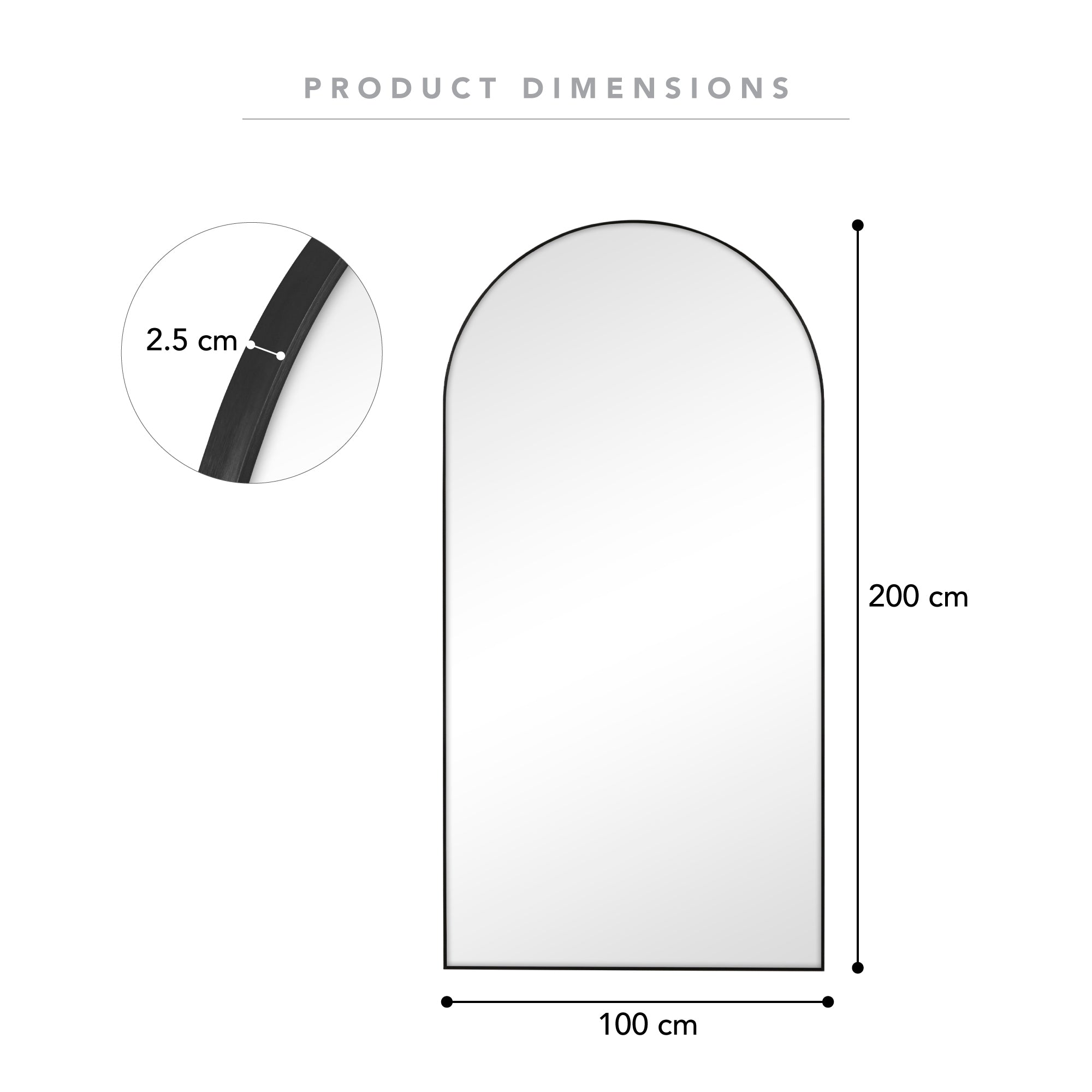 Cindy XXL 200cm Arch Mirror Black