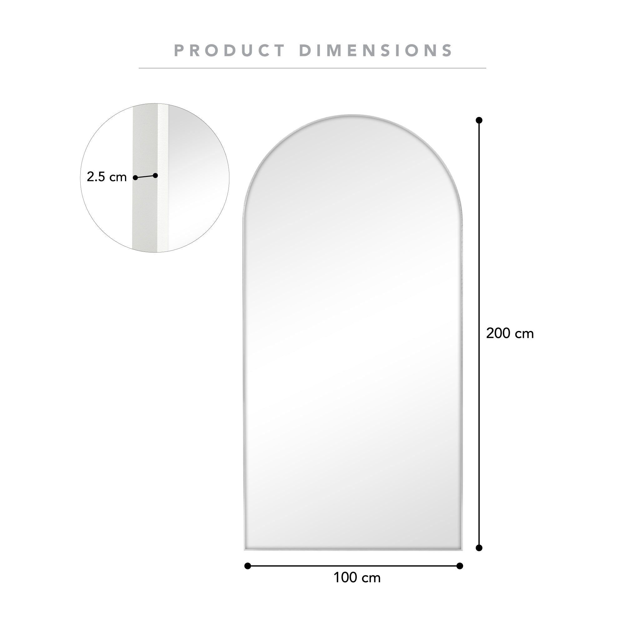 Cindy XXL 200cm Arch Mirror White