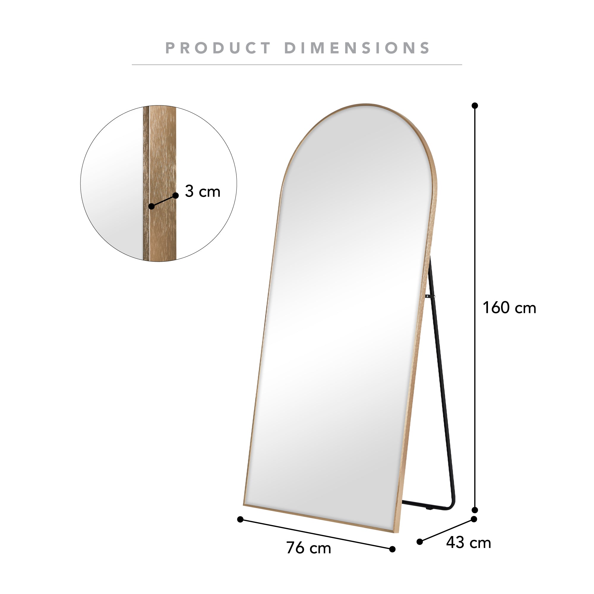 Cindy 160cm Arch Mirror Gold