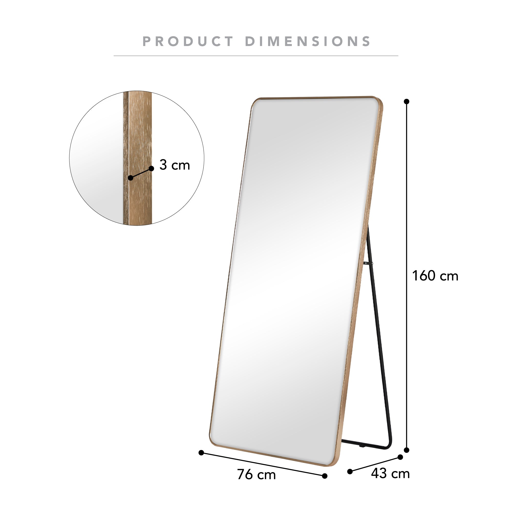 Elle 160cm Rectangle Mirror Gold