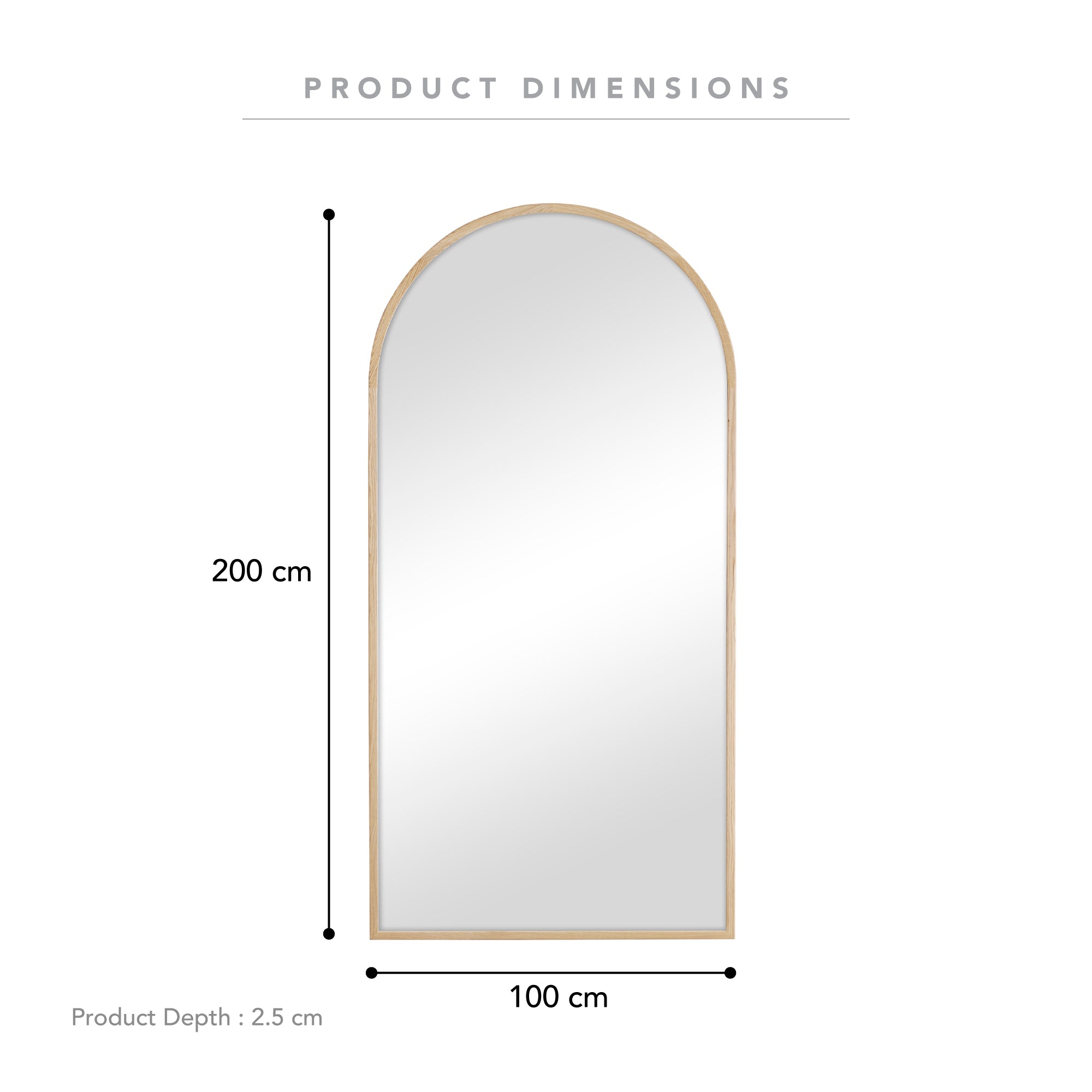 Oakleigh 200cm Arch Solid Oak Mirror Natural