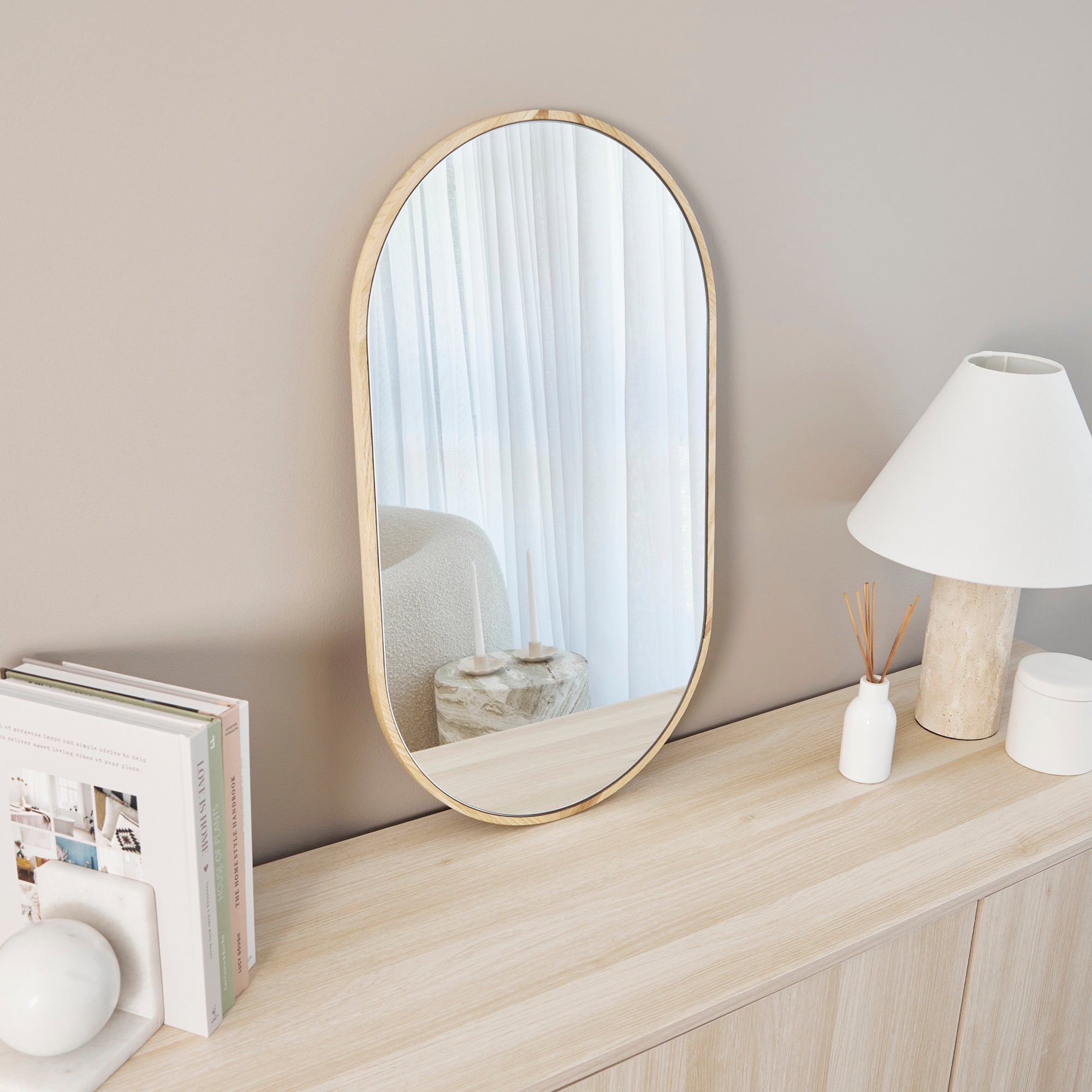 Oakleigh 70cm Oval Solid Oak Mirror Natural