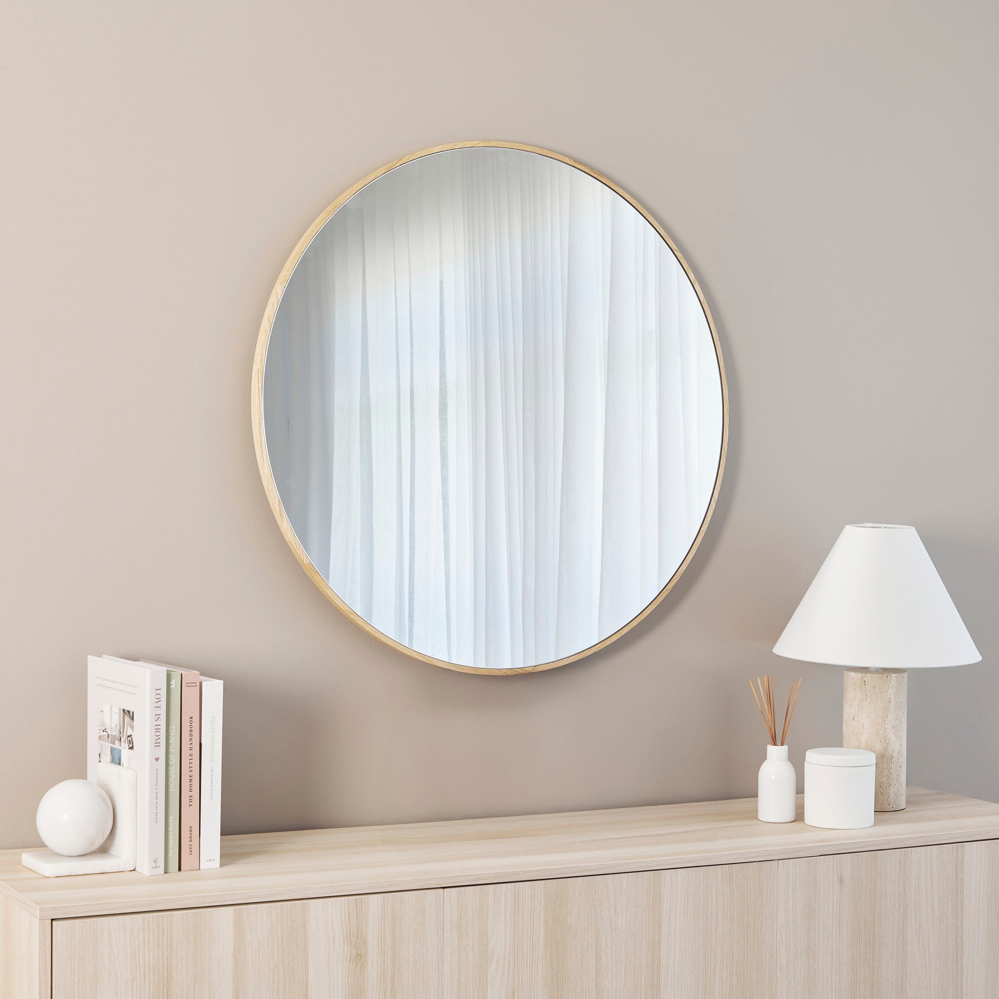 Oakleigh 80cm Round Solid Oak Mirror Natural