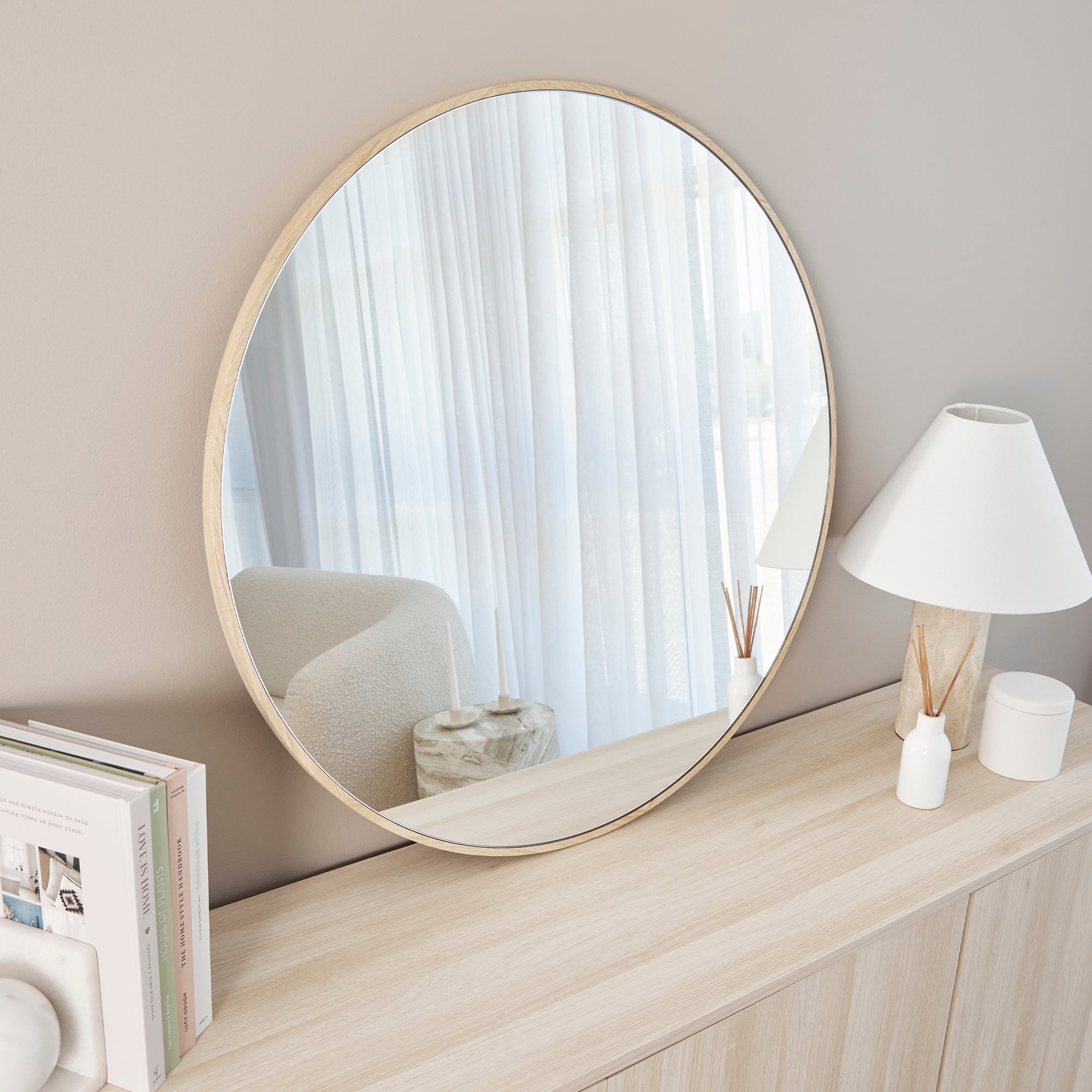 Oakleigh 80cm Round Solid Oak Mirror Natural