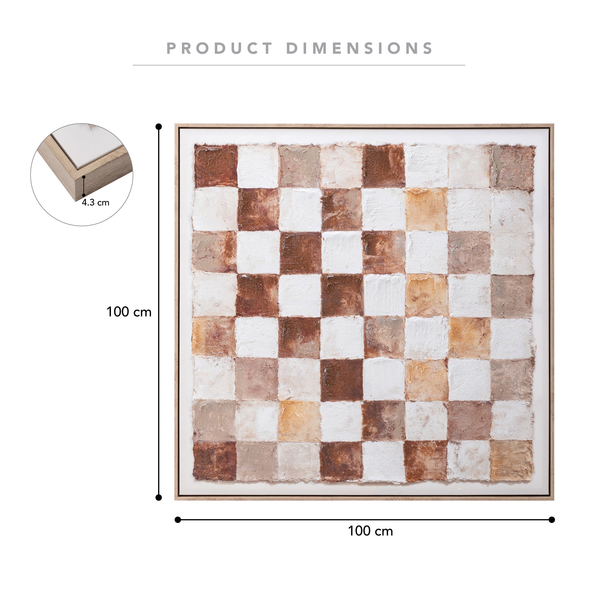 Neutral Checker Wall Art 100x100cm