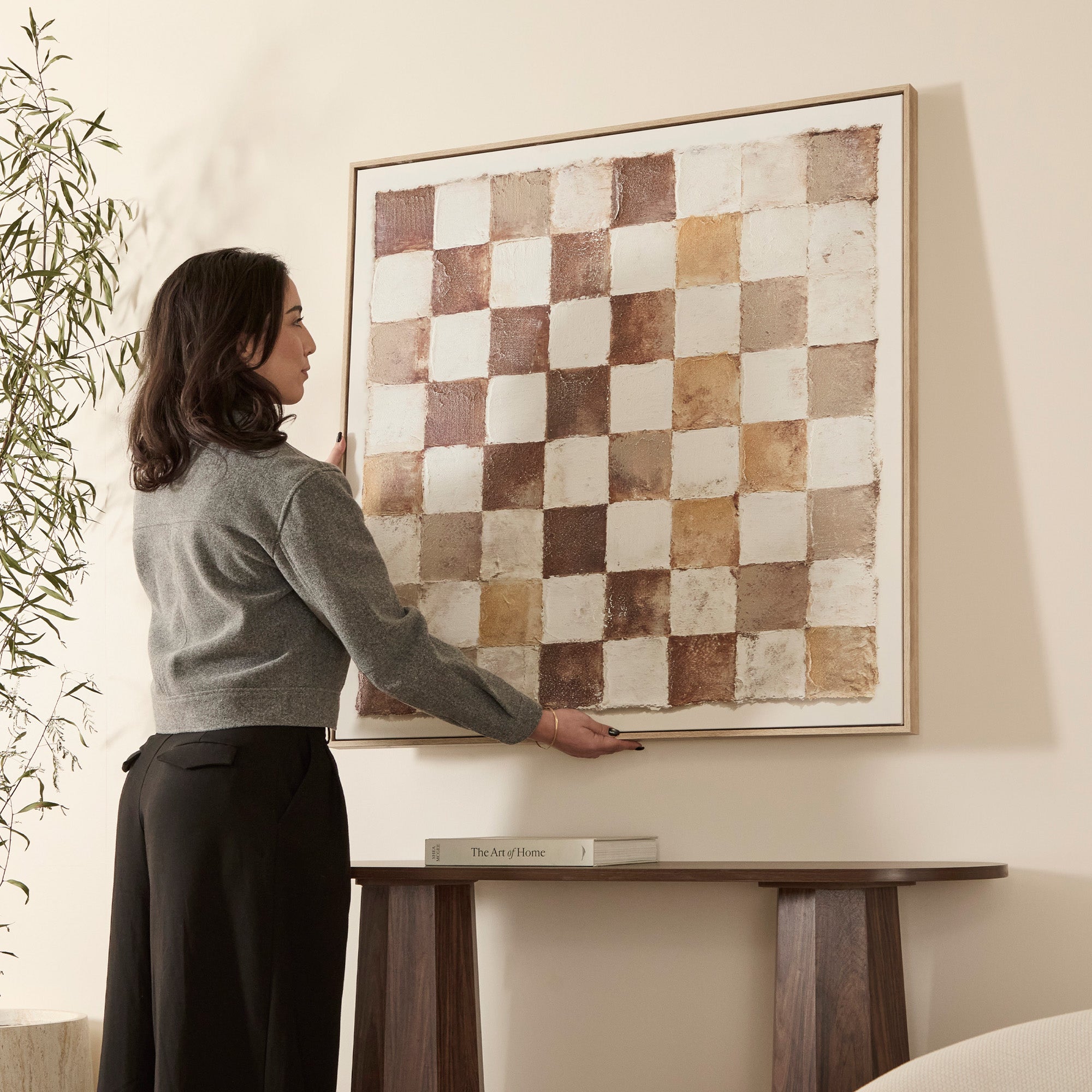 Neutral Checker Wall Art 100x100cm