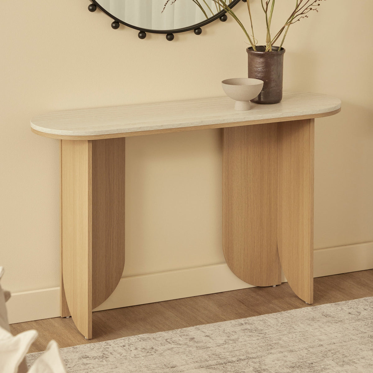 Mason Console Table Oak Travertine Look
