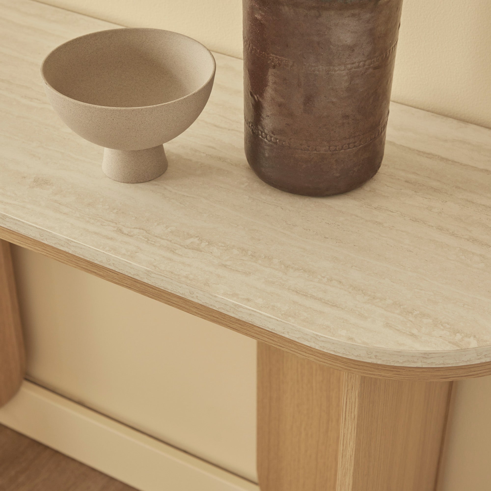 Mason Console Table Oak Travertine Look