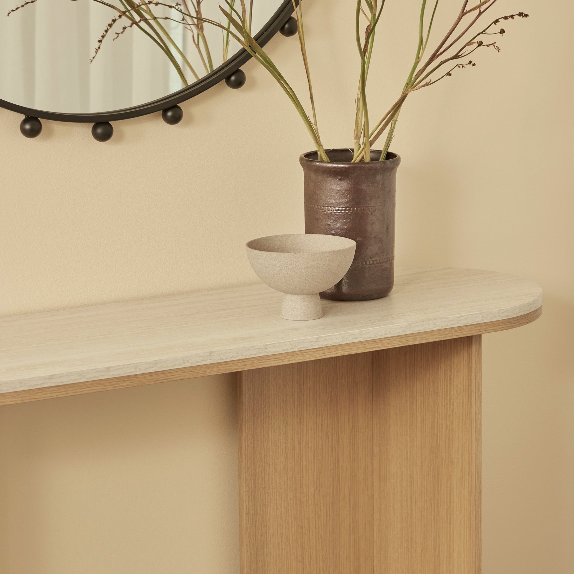 Mason Console Table Oak Travertine Look