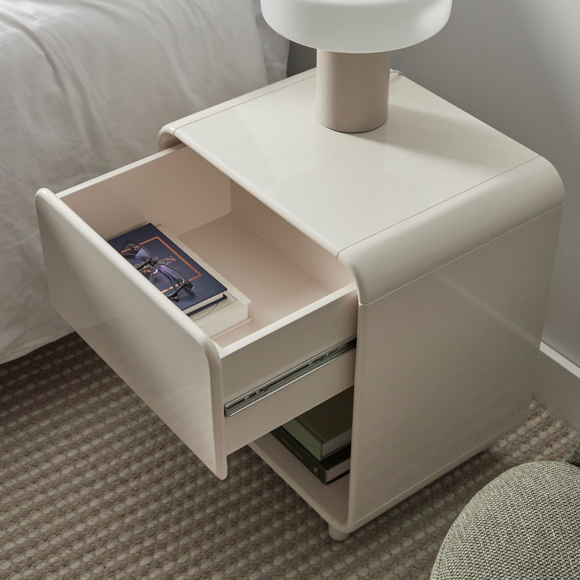 Charlie Gloss Bedside Table Cream (Set of 2)