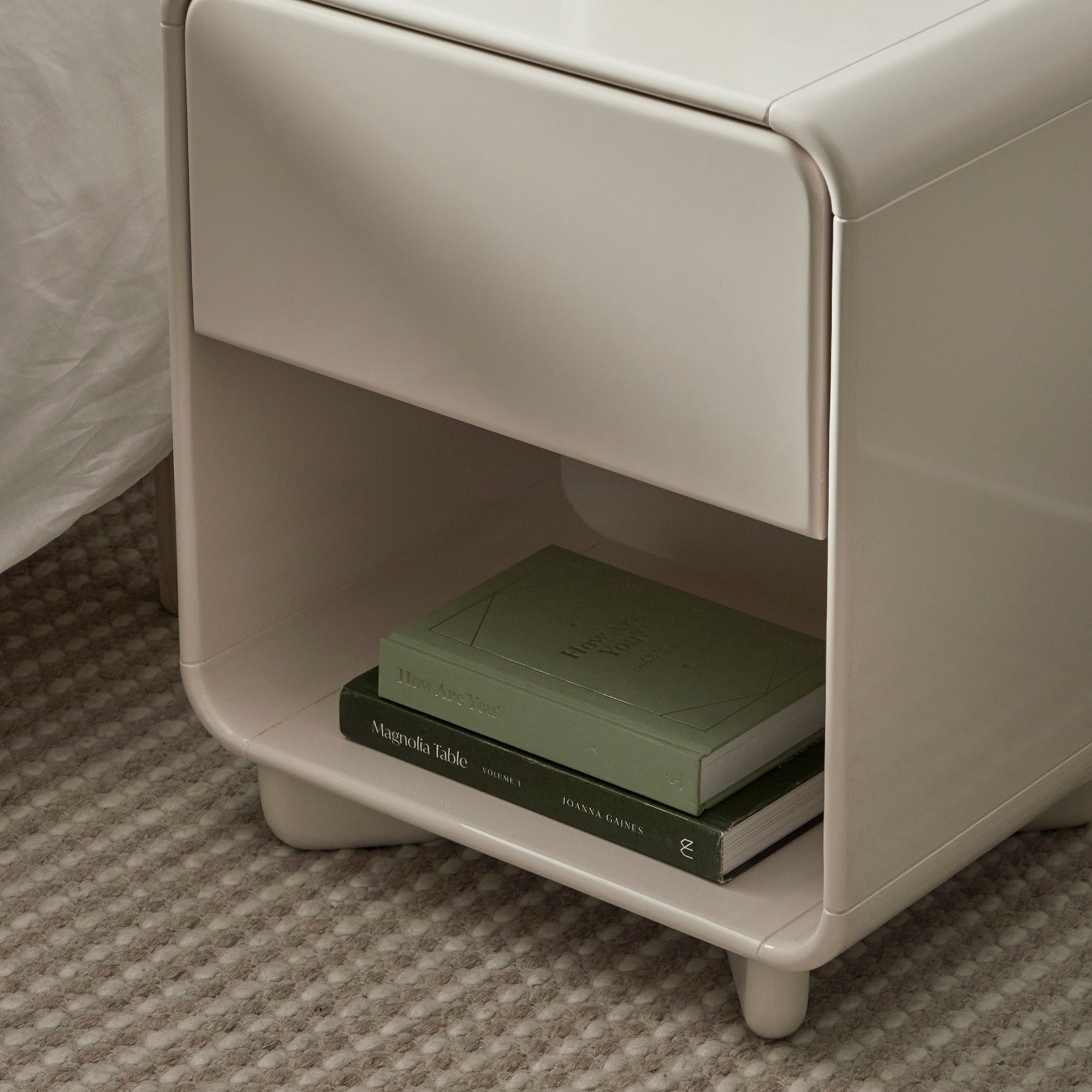 Charlie Gloss Bedside Table Cream (Set of 2)
