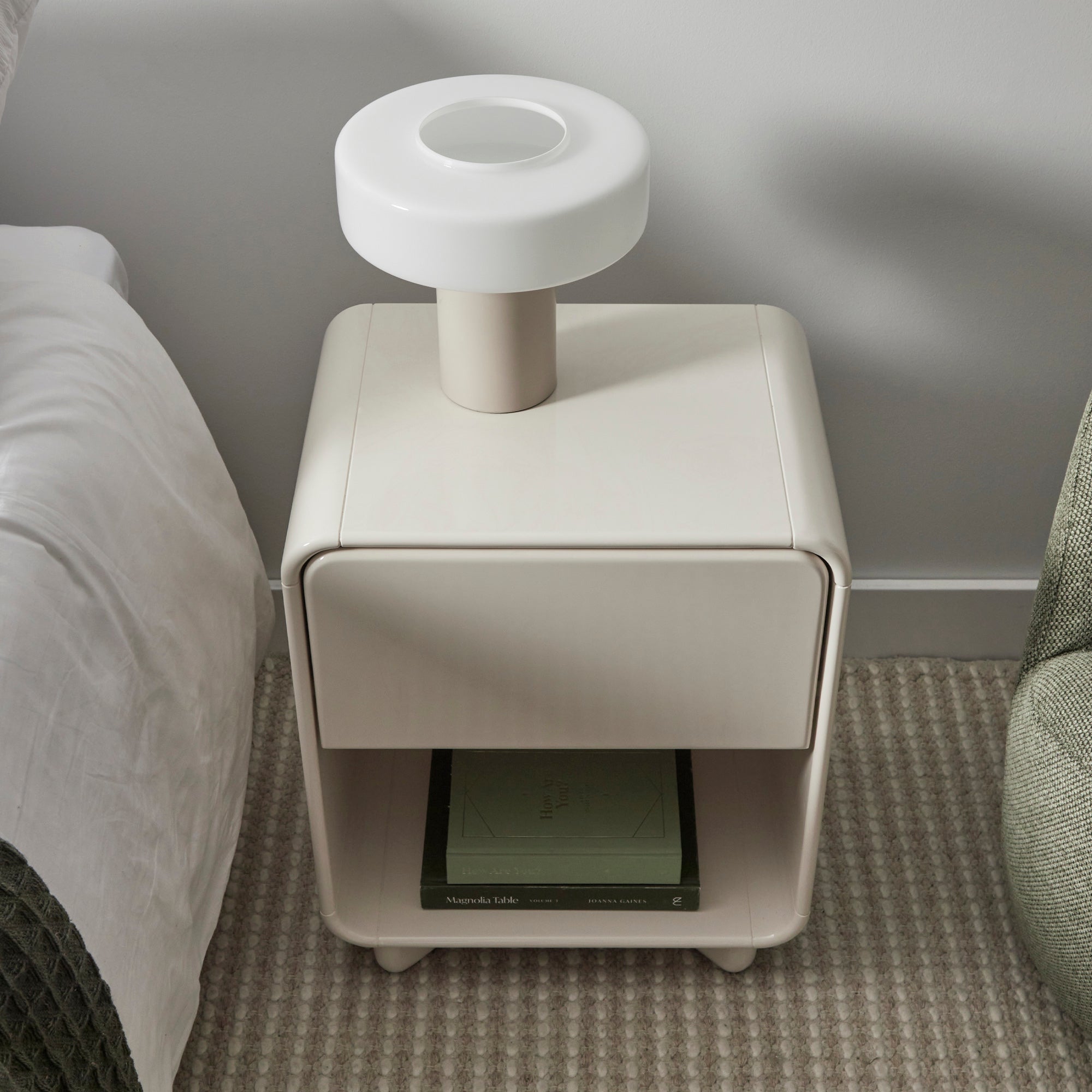 Charlie Gloss Bedside Table Cream (Set of 2)
