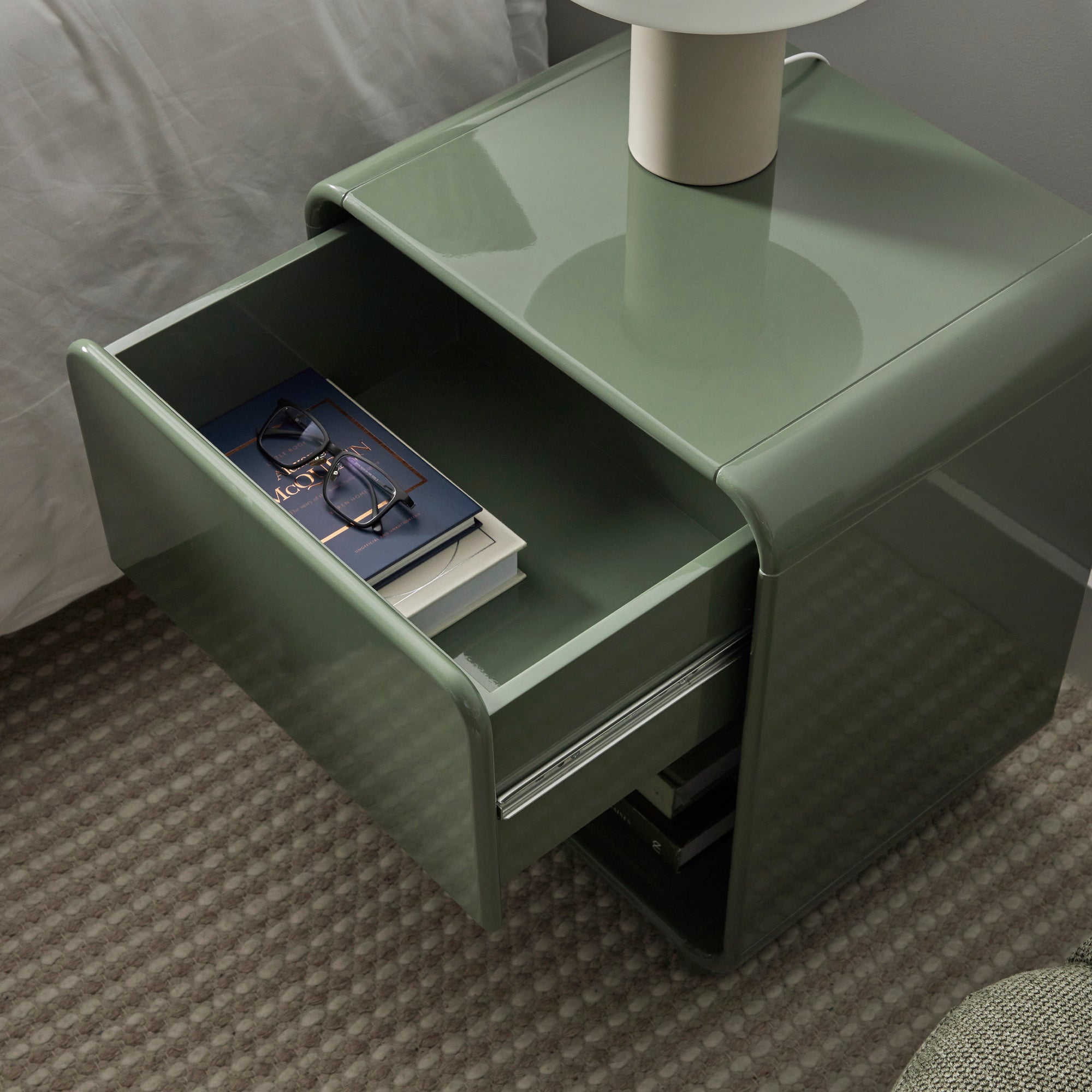 Charlie Gloss Bedside Table Green (Set of 2)