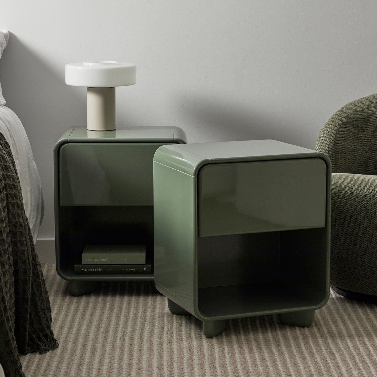 Charlie Gloss Bedside Table Green (Set of 2)