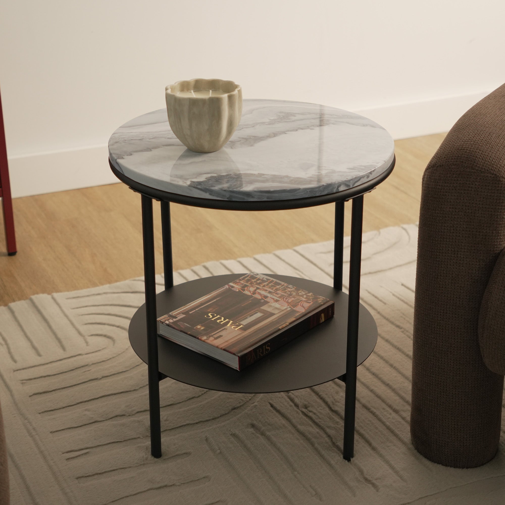 Fernando Marble and Metal Side Table Black