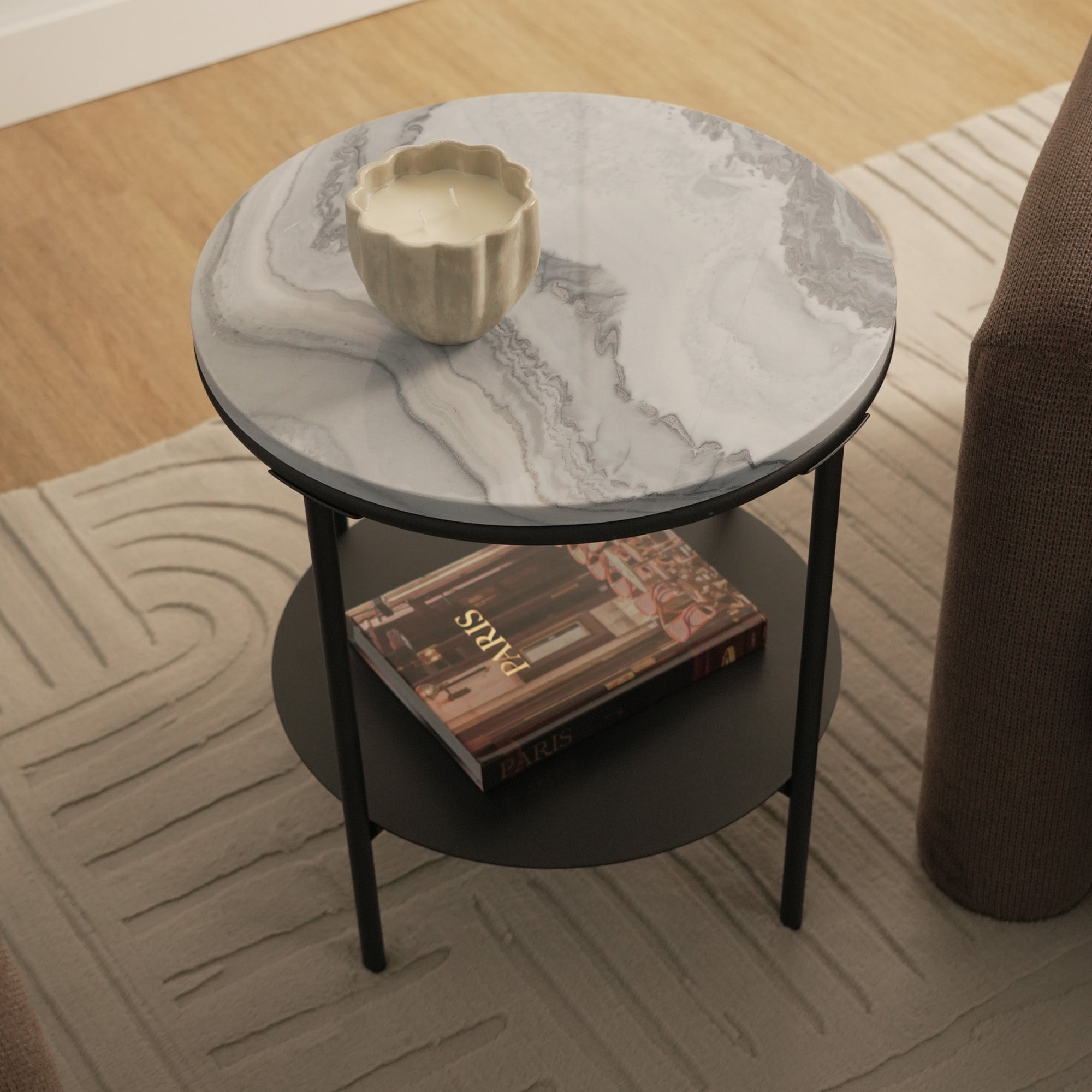 Fernando Marble and Metal Side Table Black