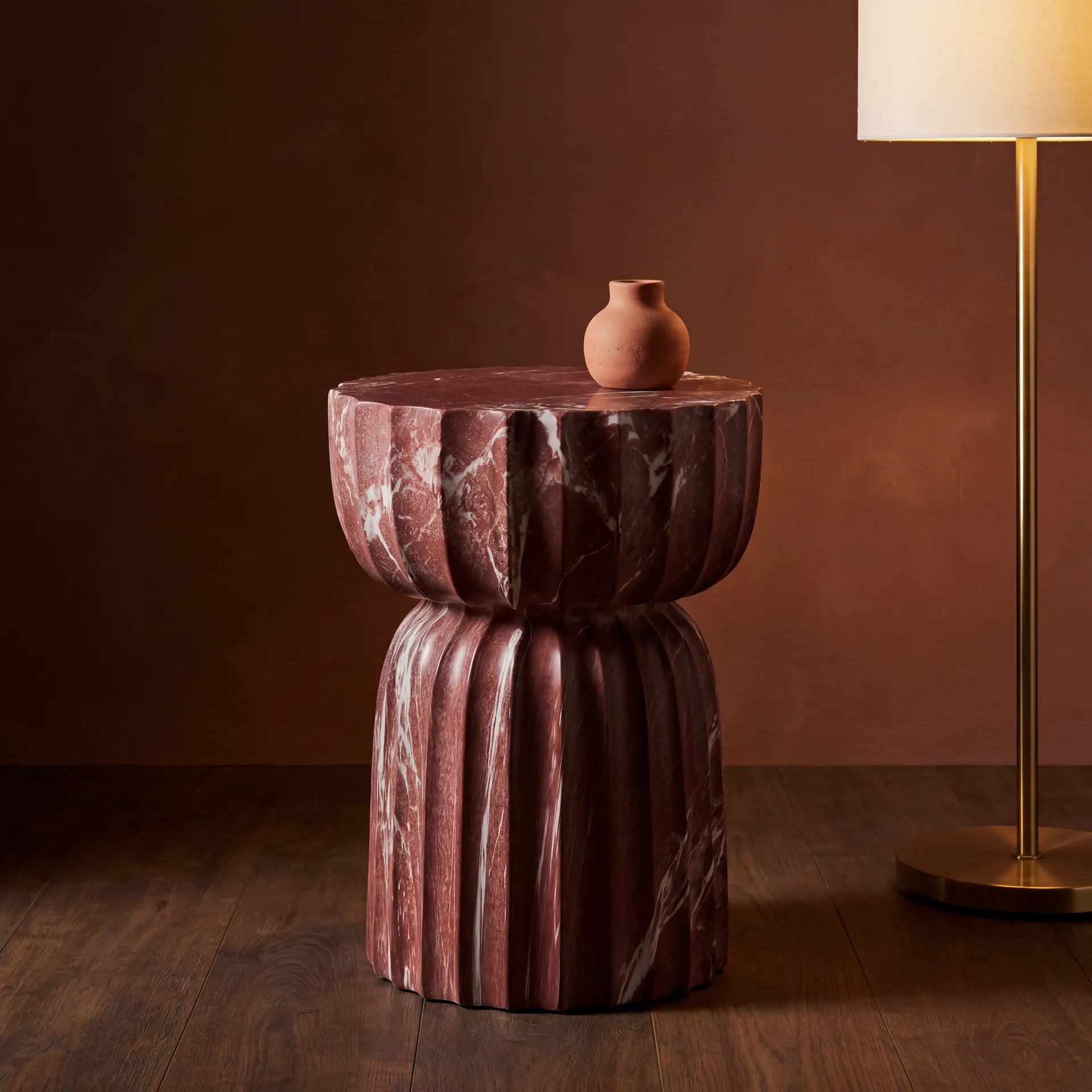 Ondo Marble Look Side Table Red