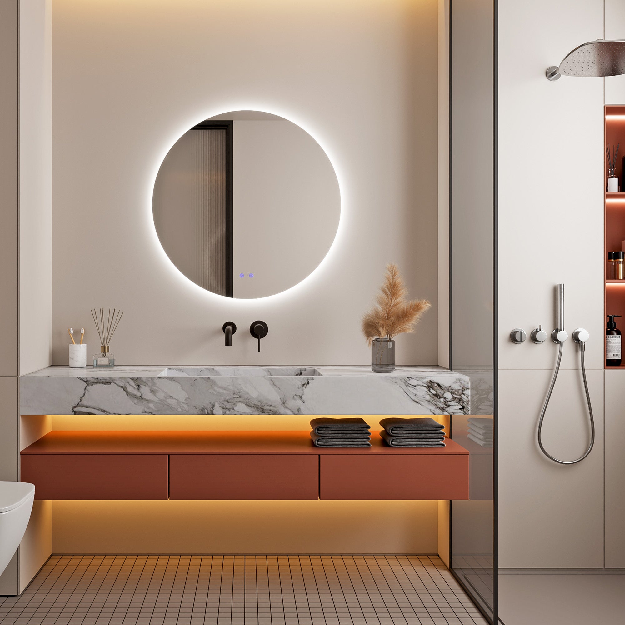 Aurora 80cm Round Backlit Mirror
