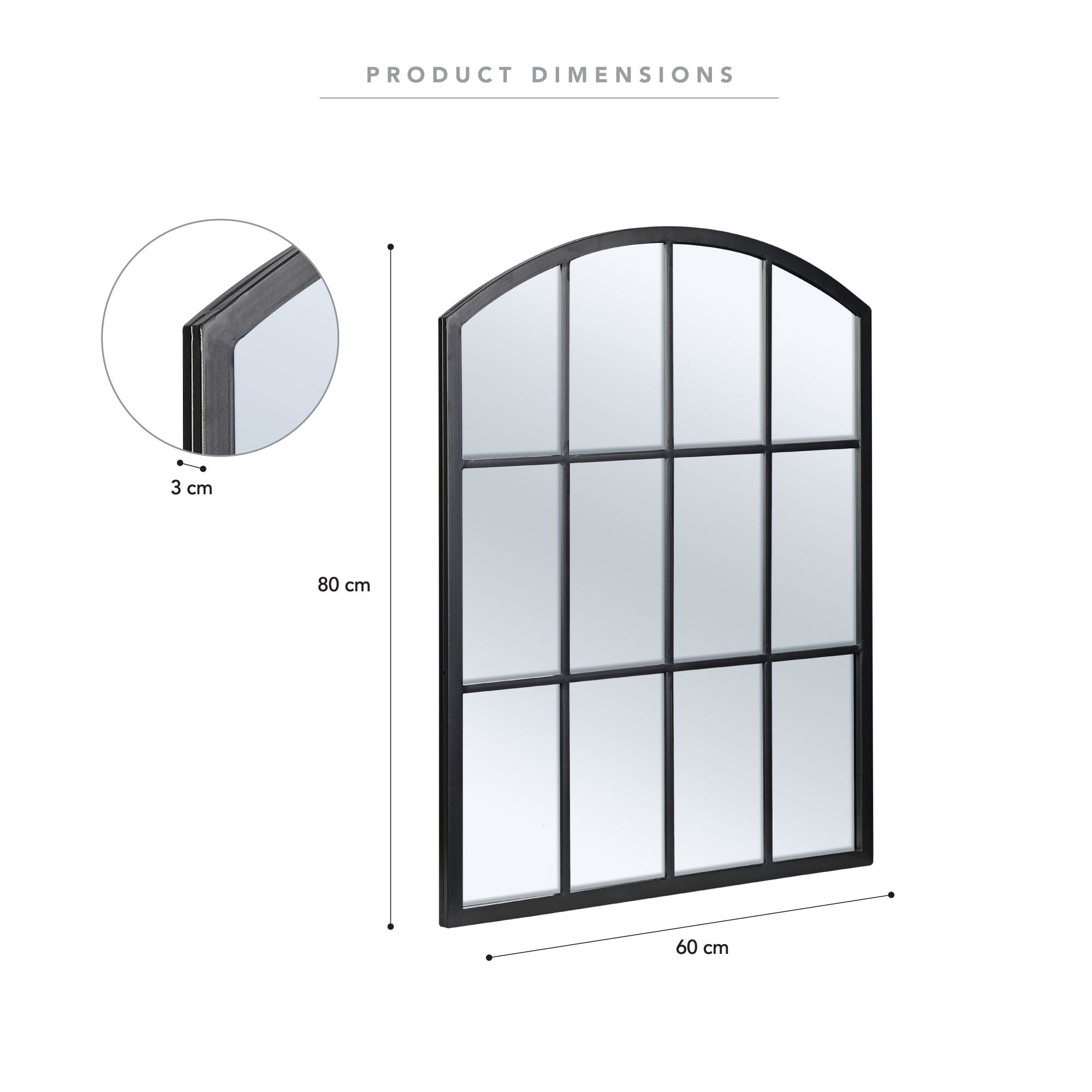 Marais 80cm Arch Top Iron Indoor Outdoor Mirror Black