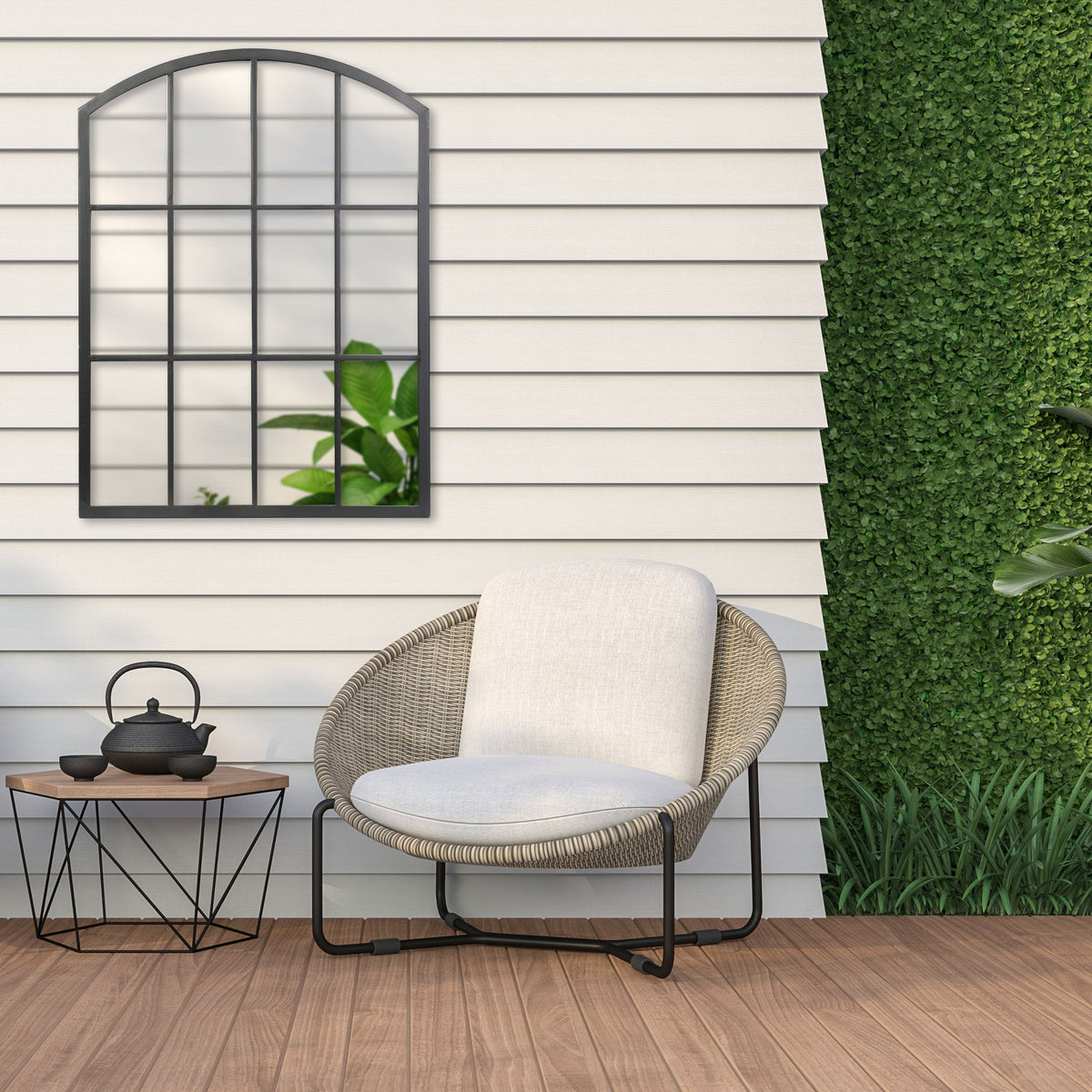 Marais 80cm Arch Top Iron Indoor Outdoor Mirror Black