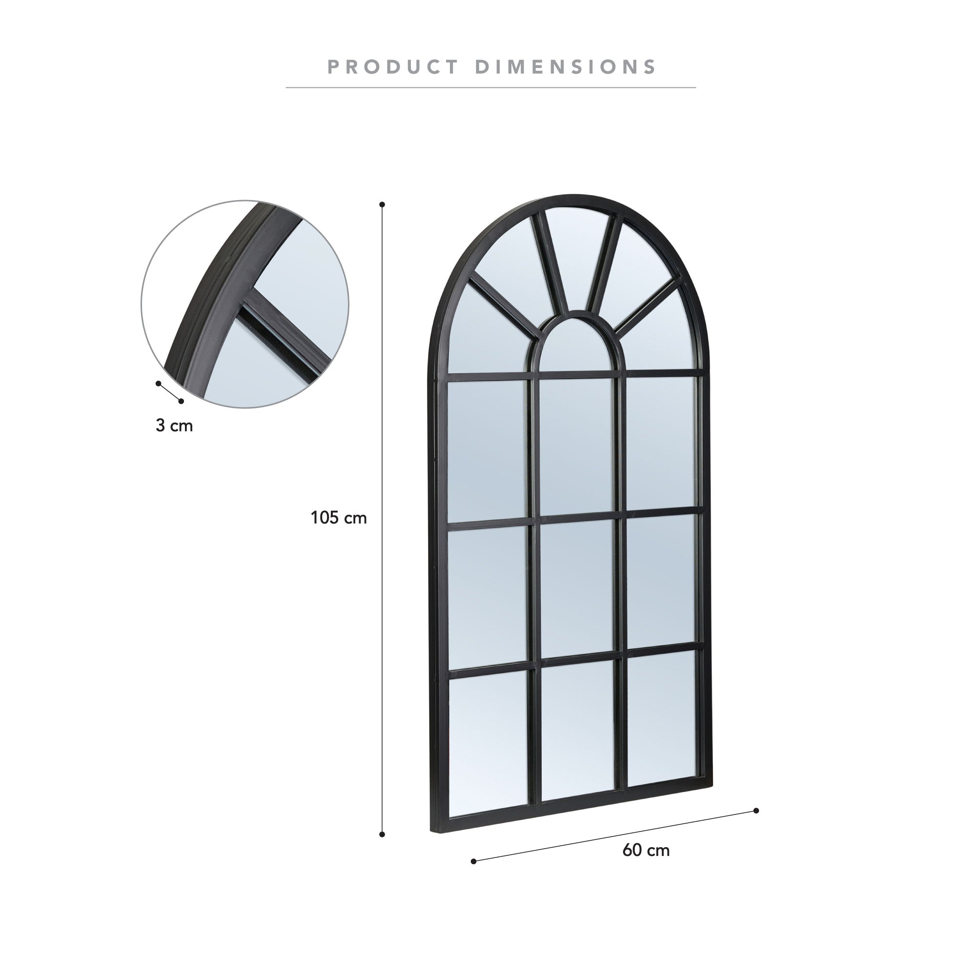 Abbey 105cm Arch Iron Indoor Outdoor Mirror Black