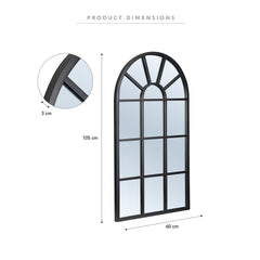 Abbey 105cm Arch Iron Indoor Outdoor Mirror Black