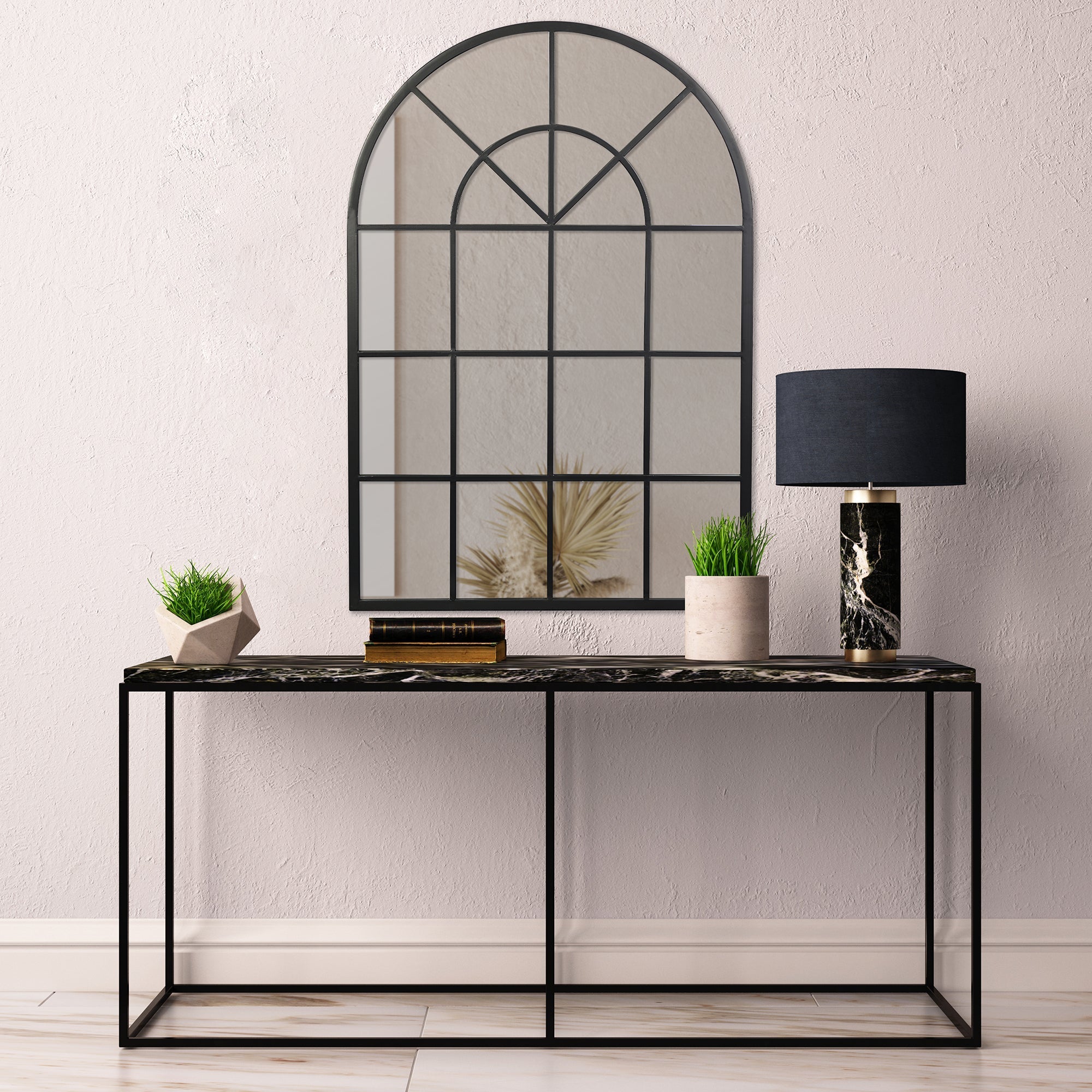 Grace 135cm Large Arch Iron Indoor Outdoor Mirror Black