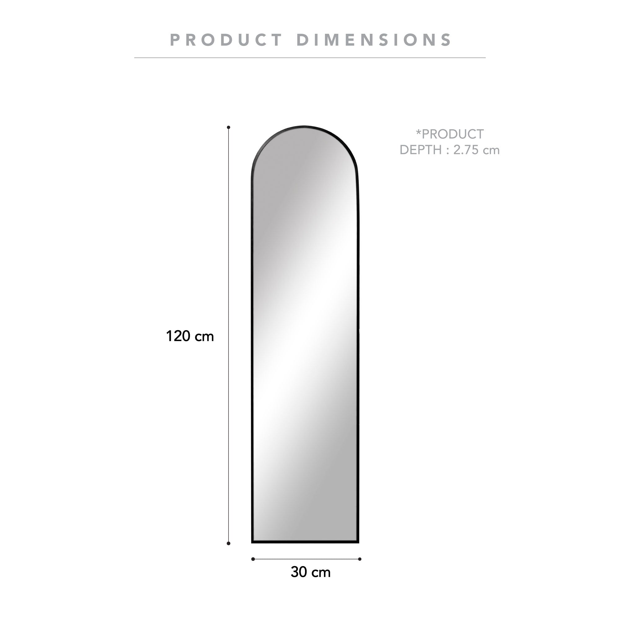 Cindy 120cm Arched Leaning Wall Mirror Black