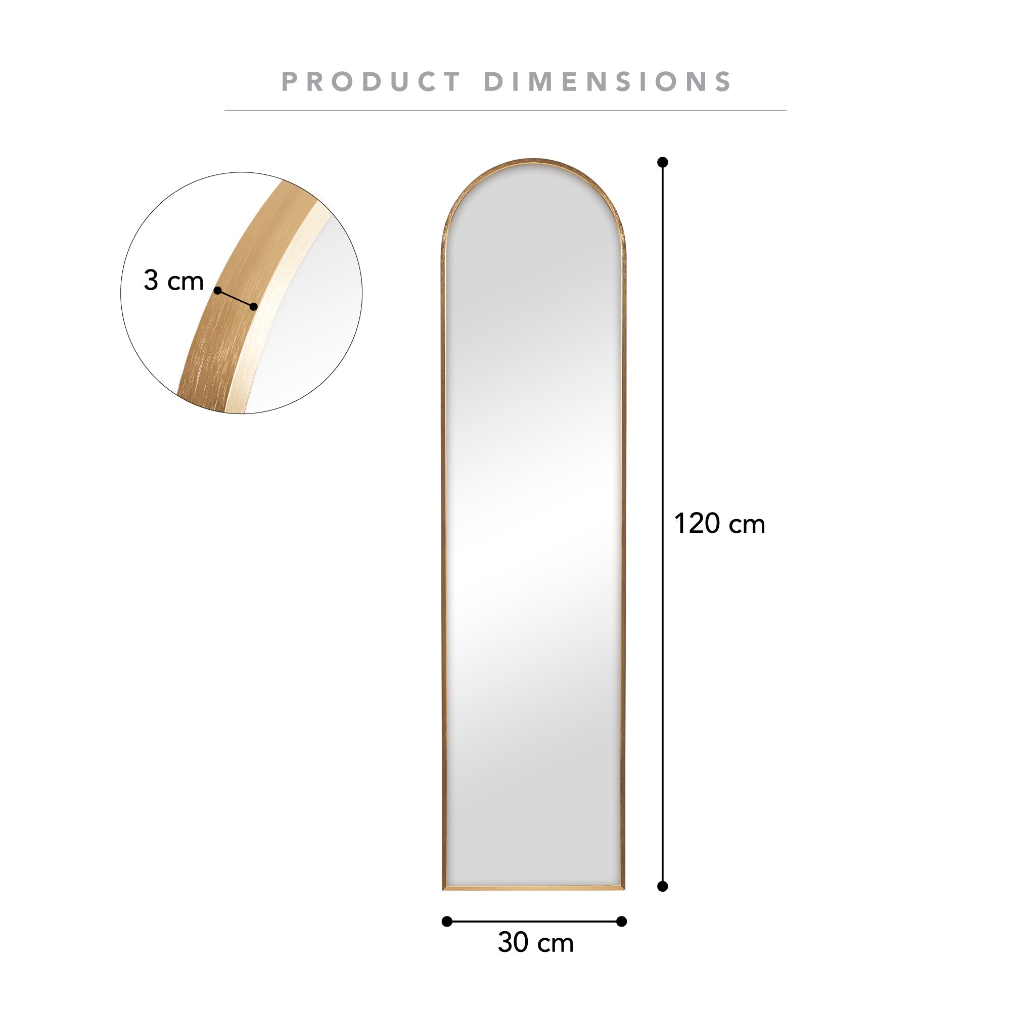 Cindy 120cm Arched Leaning Wall Mirror Black