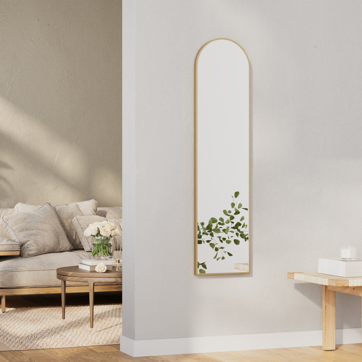 Cindy 120cm Arched Leaning Wall Mirror Gold