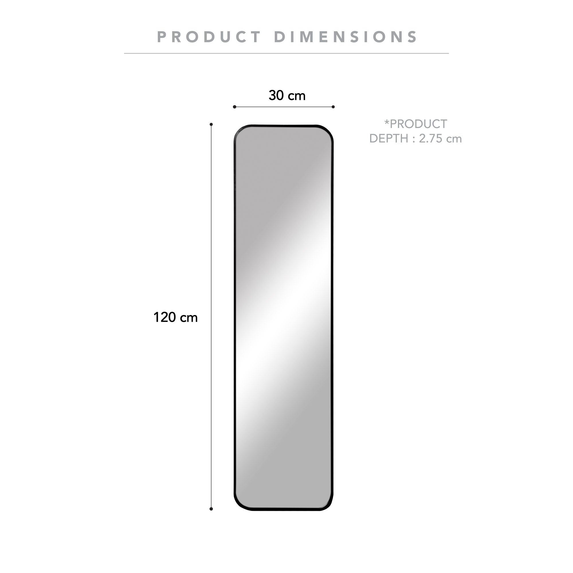 Elle 120cm Rectangle Leaning Wall Mirror Black