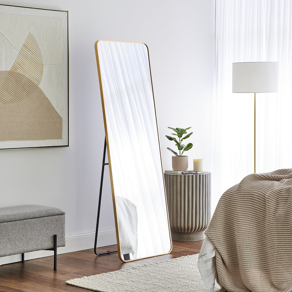 Elle 165cm Rectangle Standing Full Length Mirror Gold