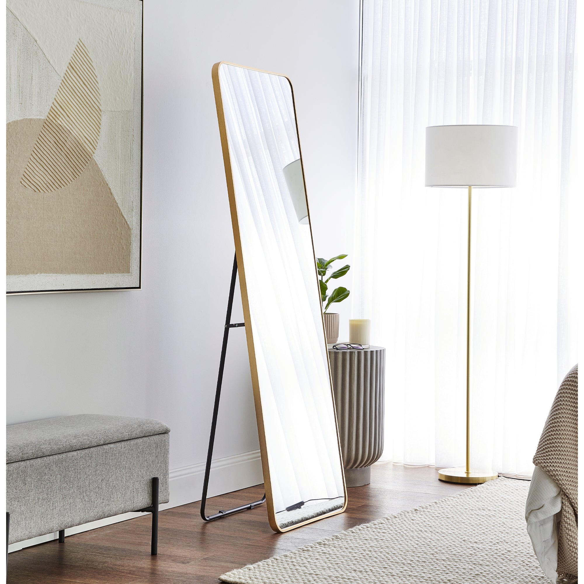 Elle 165cm Rectangle Standing Full Length Mirror Gold