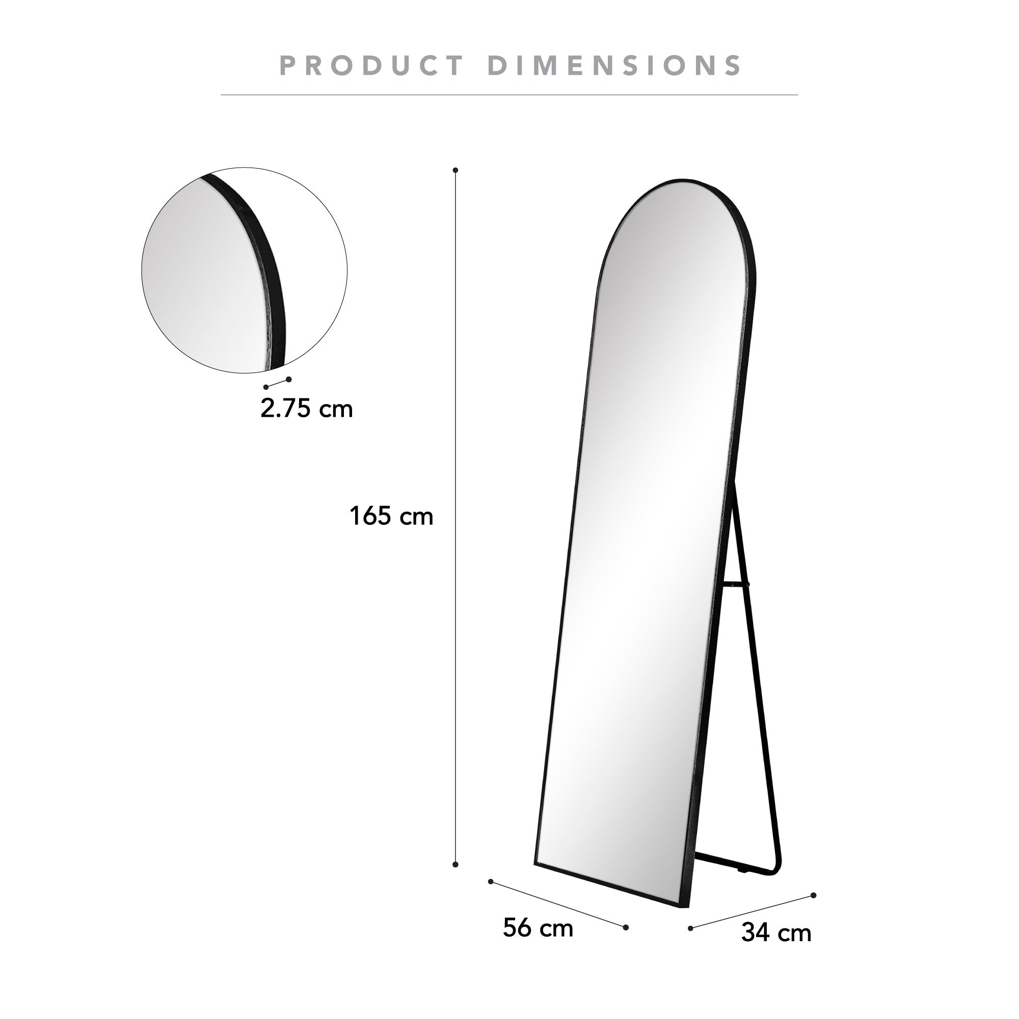 Cindy 165cm Arched Standing Full Length Mirror Black