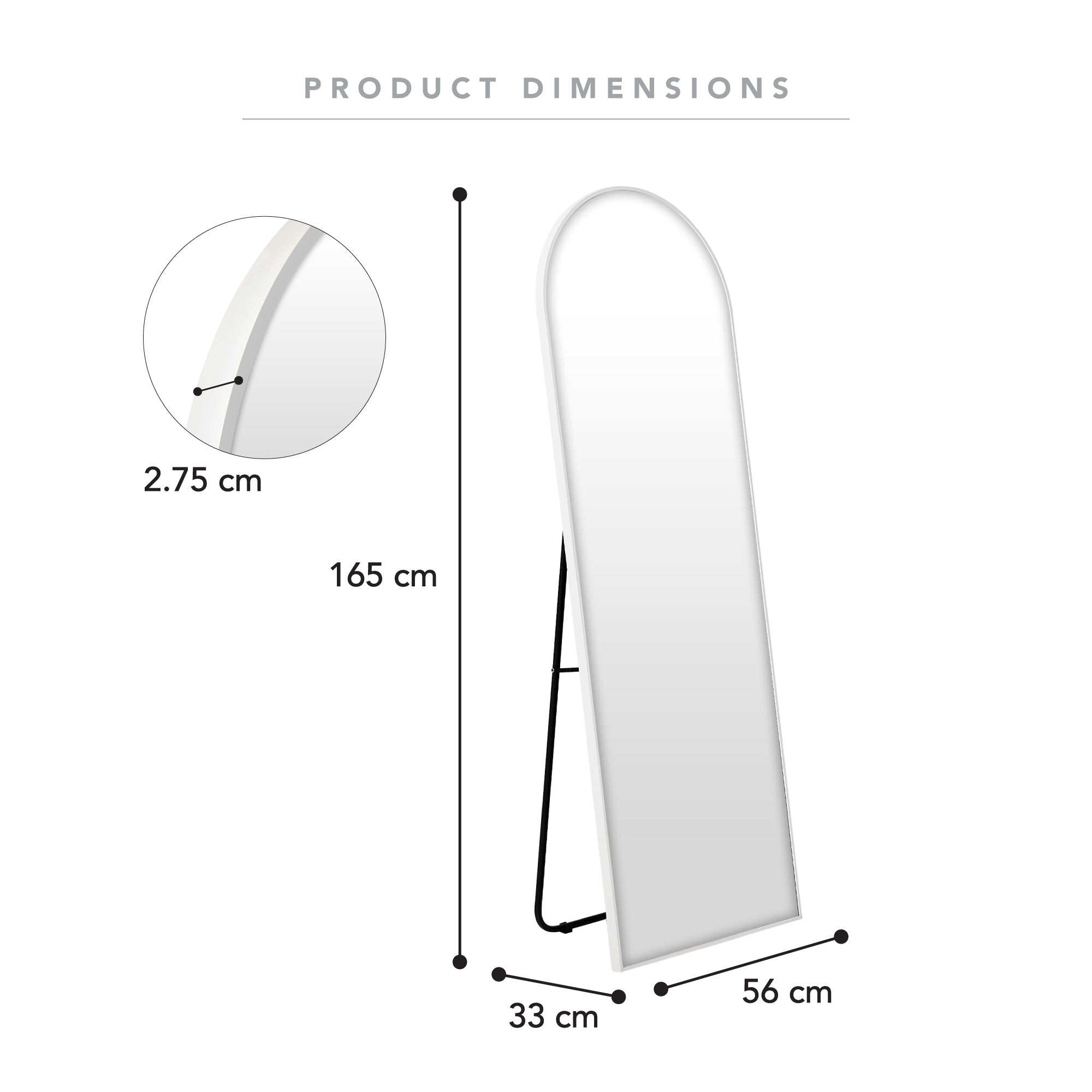 Cindy 165cm Arched Standing Full Length Mirror White