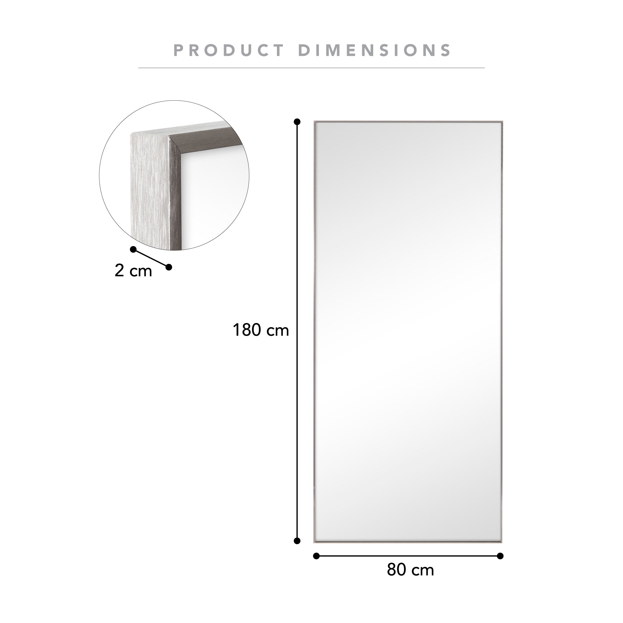 Elle XL 180cm Rectangle Mirror Gunmetal Grey