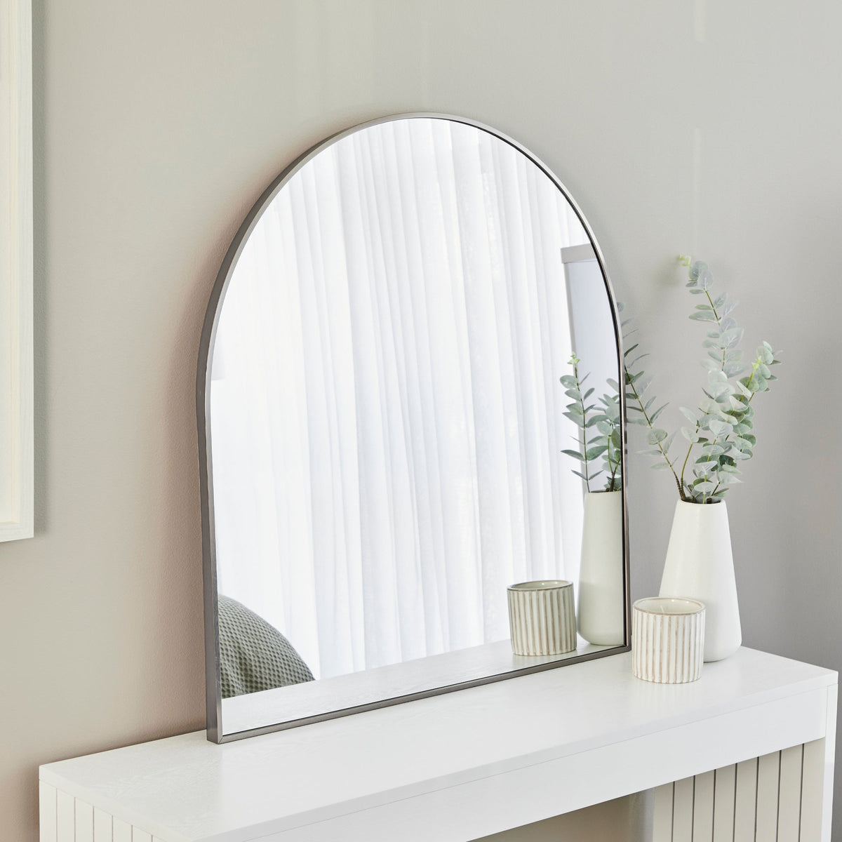 Naomi 85cm Large Arch Mirror Gun Metal Grey