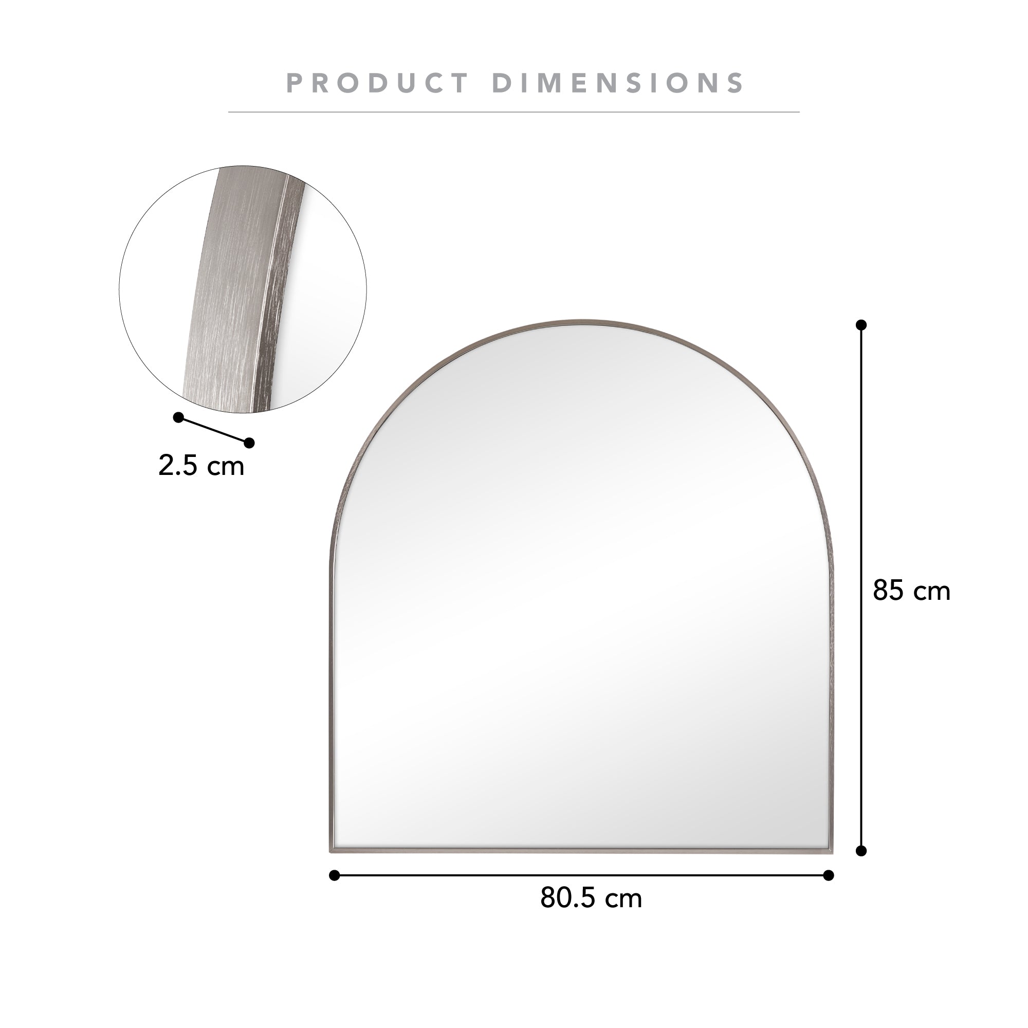 Naomi 85cm Large Arch Mirror Gun Metal Grey