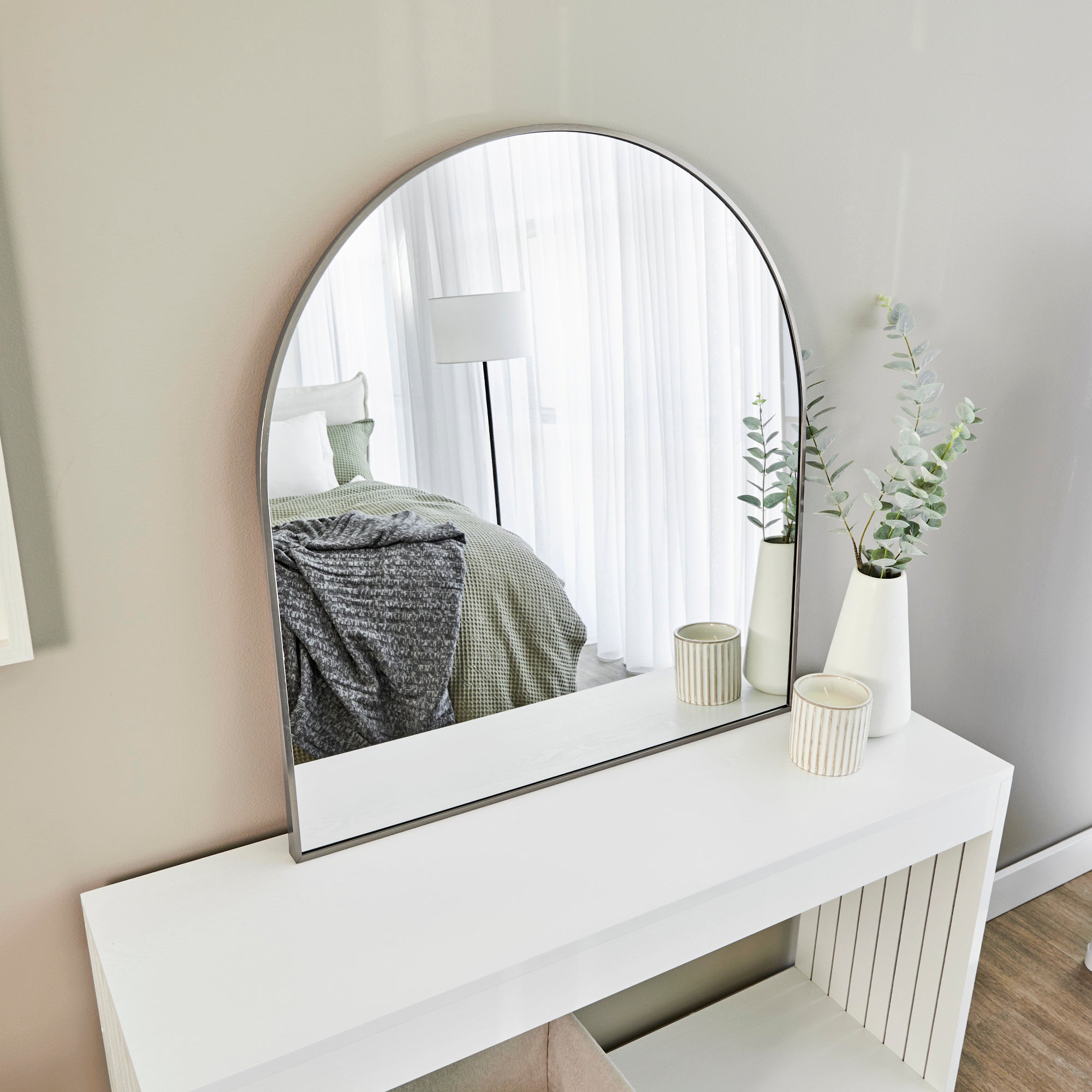 Naomi 85cm Large Arch Mirror Gun Metal Grey