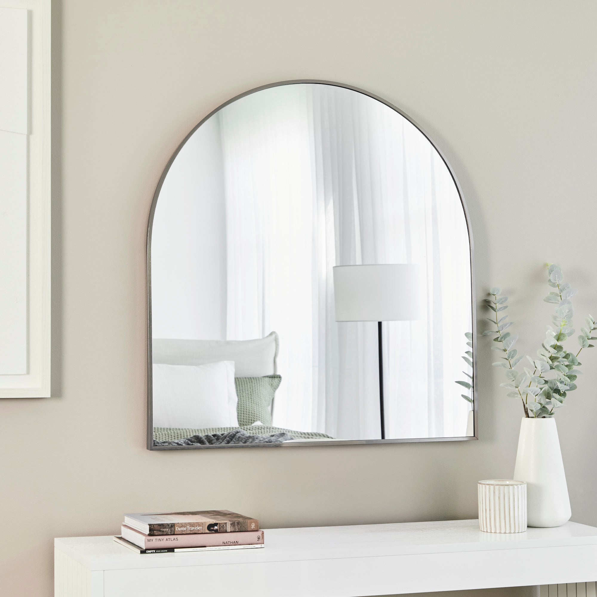 Naomi 85cm Large Arch Mirror Gun Metal Grey