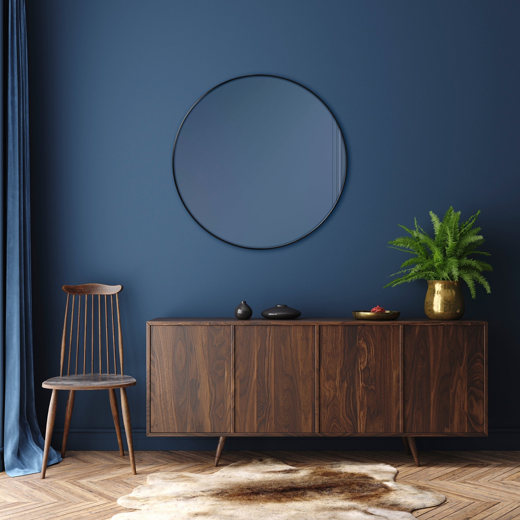 Linda 90cm Round Wall Mirror Black