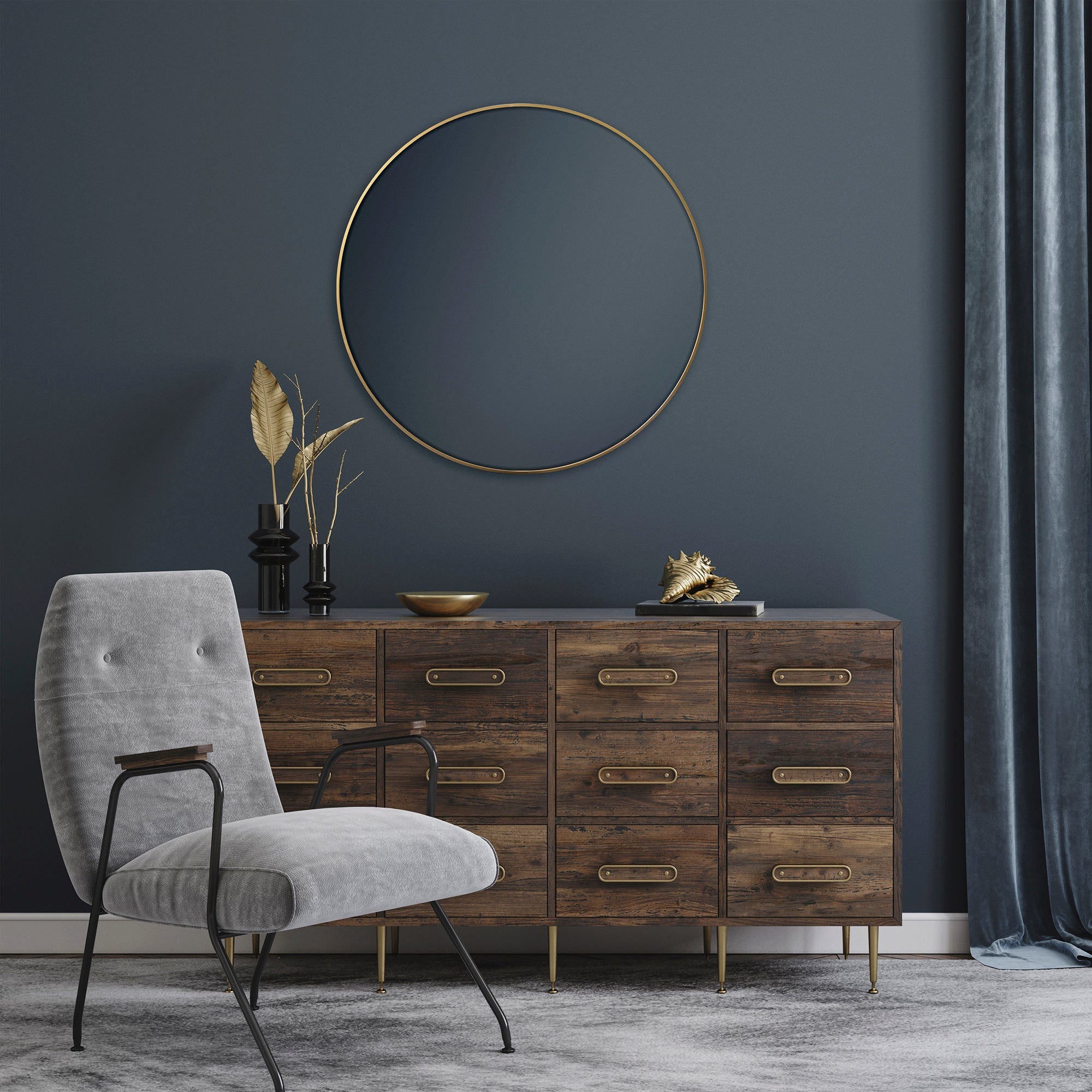 Linda 90cm Round Wall Mirror Gold