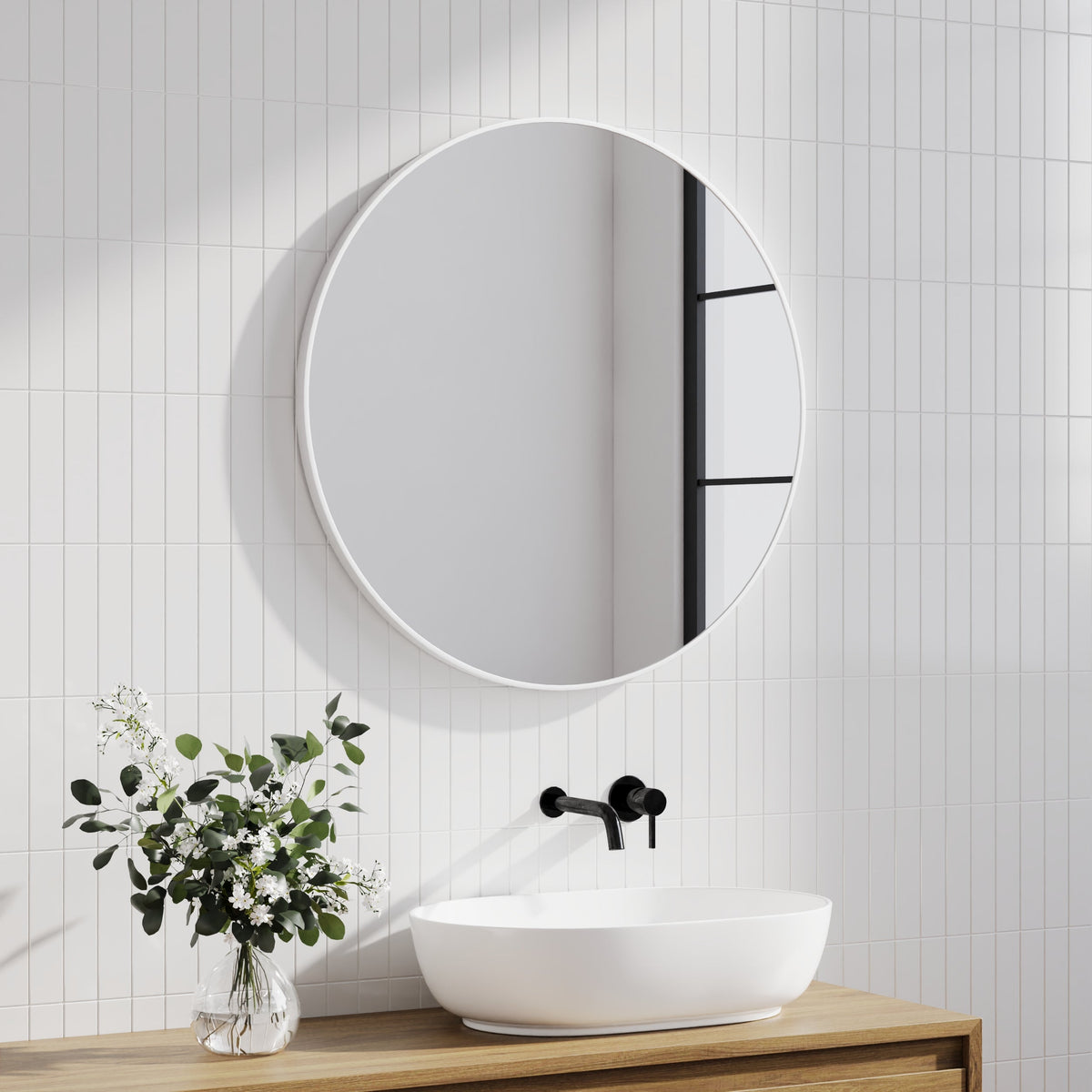 Linda 90cm Round Wall Mirror White
